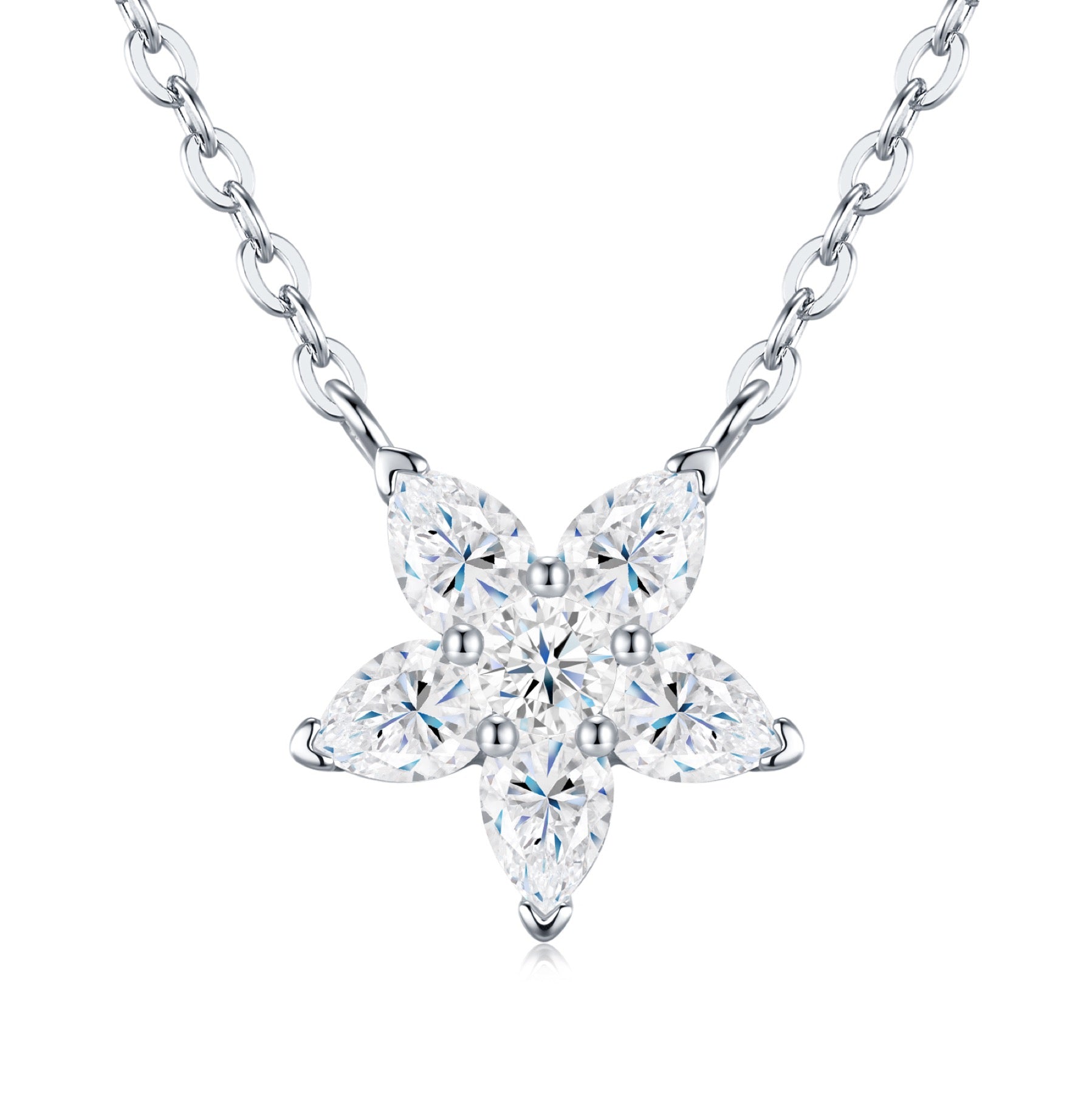 Estelle Moissanite Flower Pendant Necklace in Sterling Silver
