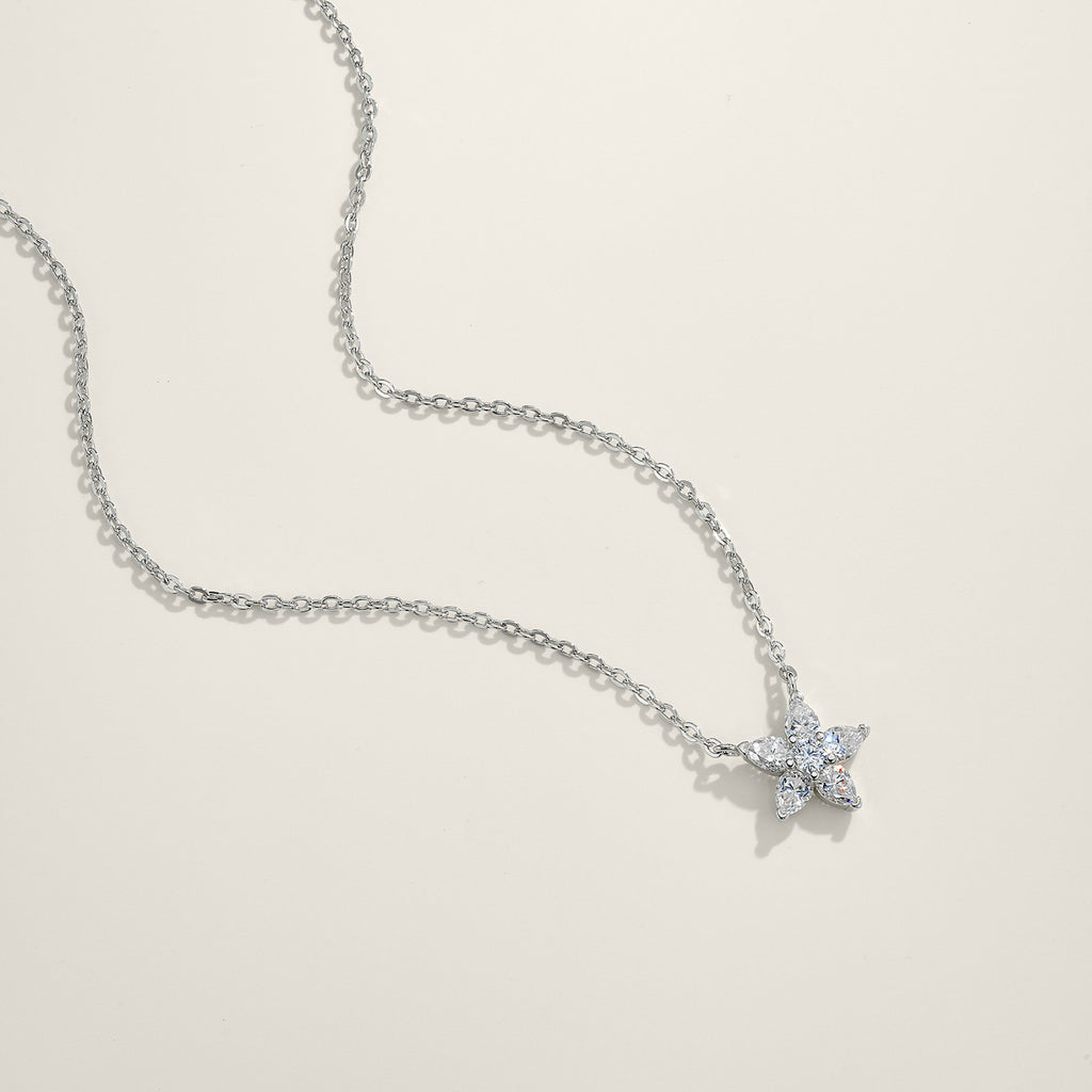Estelle Moissanite Flower Pendant Necklace in Sterling Silver