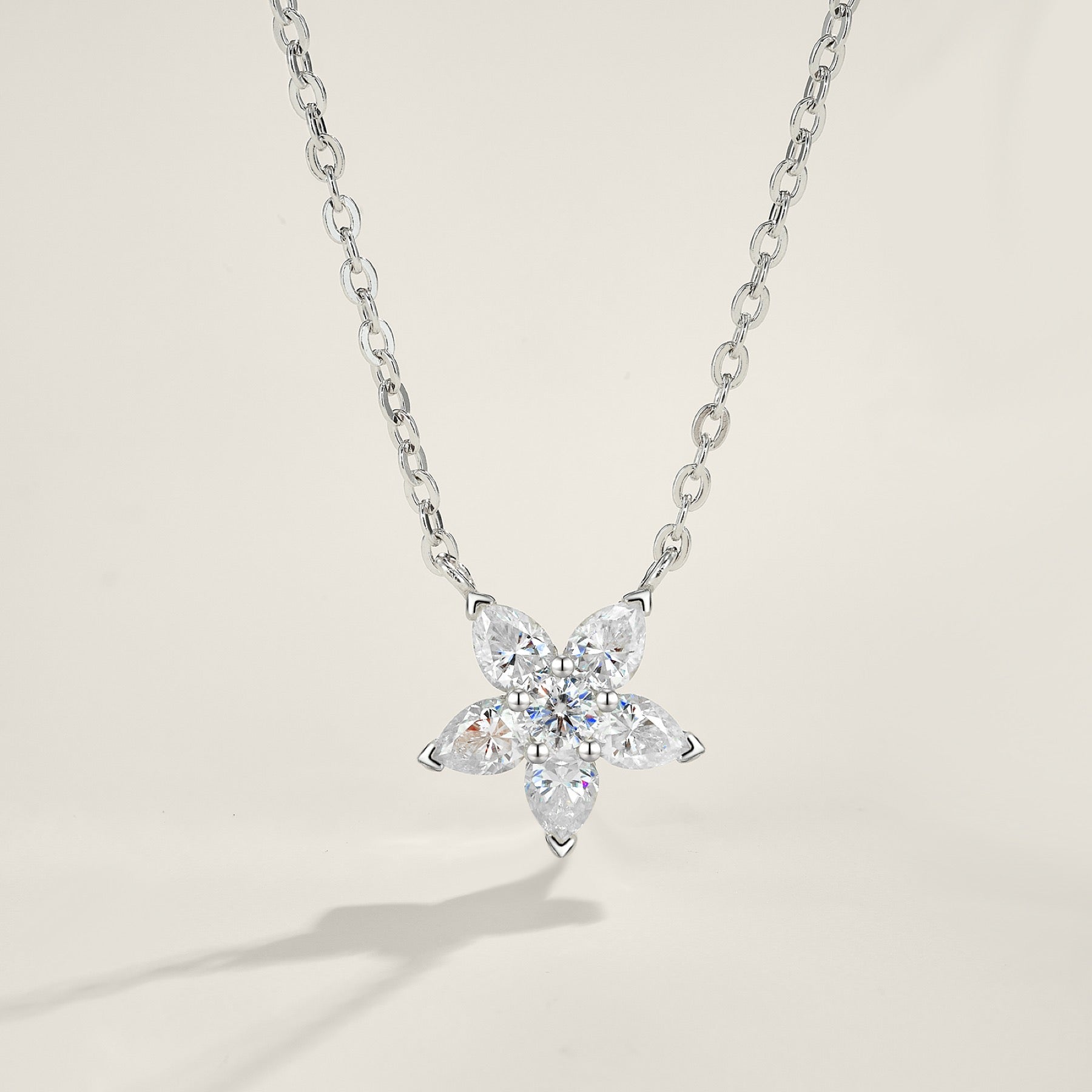 Estelle Moissanite Flower Pendant Necklace in Sterling Silver