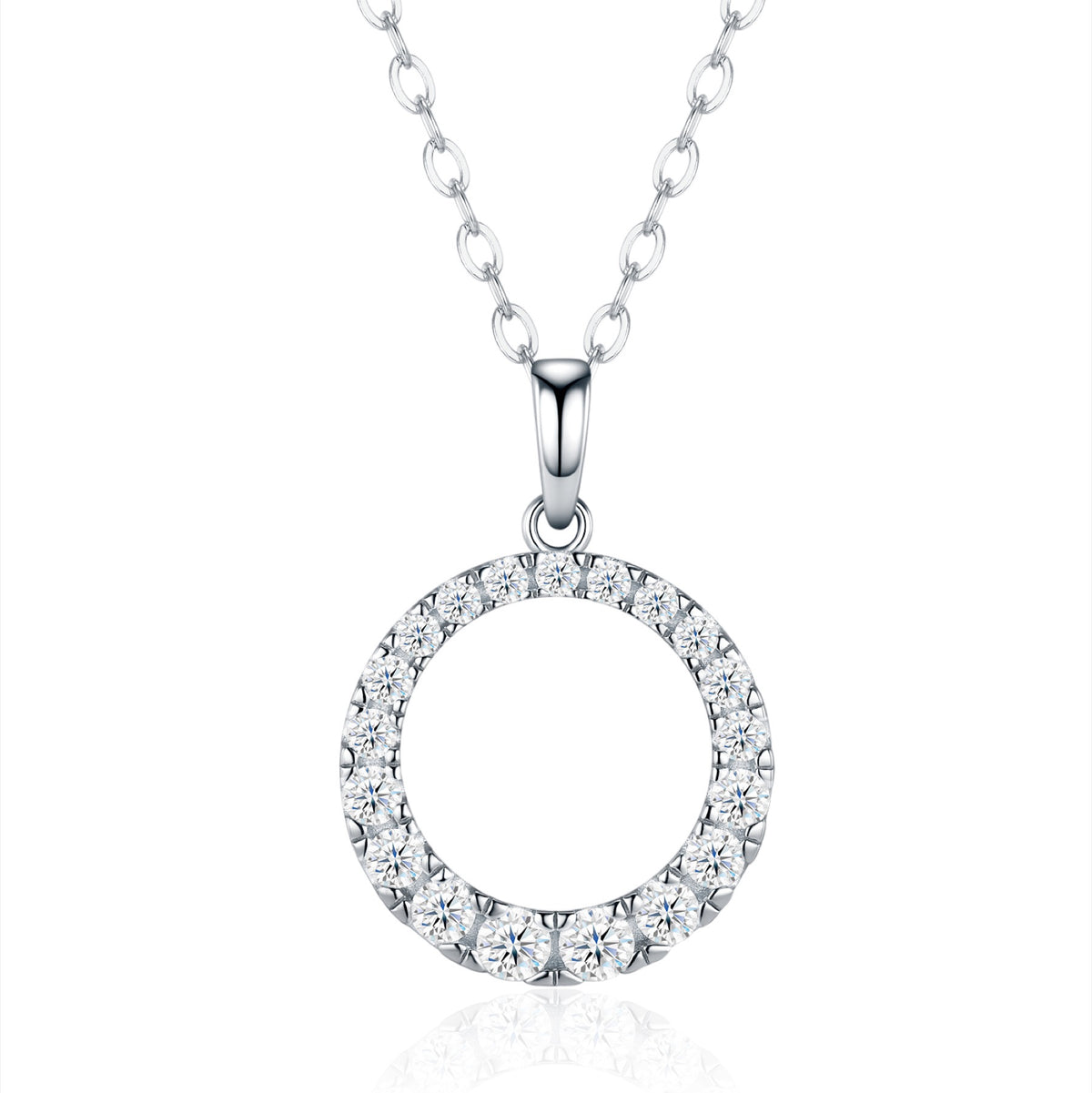 Anello Moissanite Circle Pendant Necklace in Sterling Silver