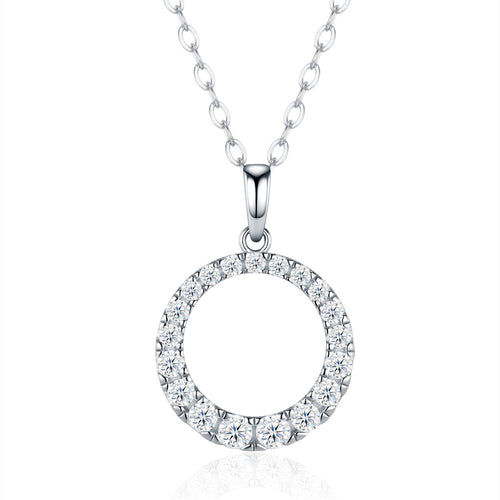 Anello Moissanite Circle Pendant Necklace in Sterling Silver