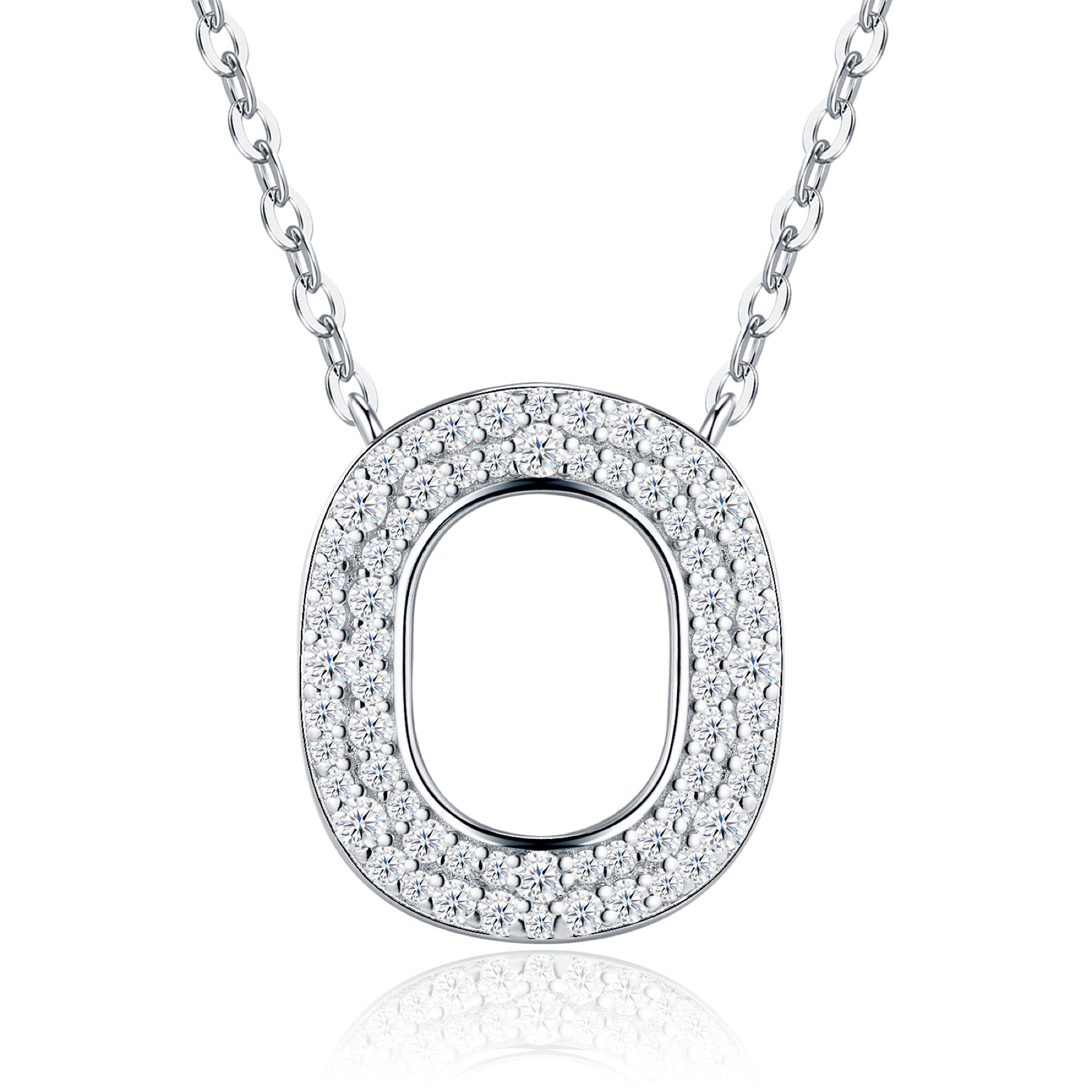 Ovate Moissanite Oval Pendant Necklace in Sterling Silver