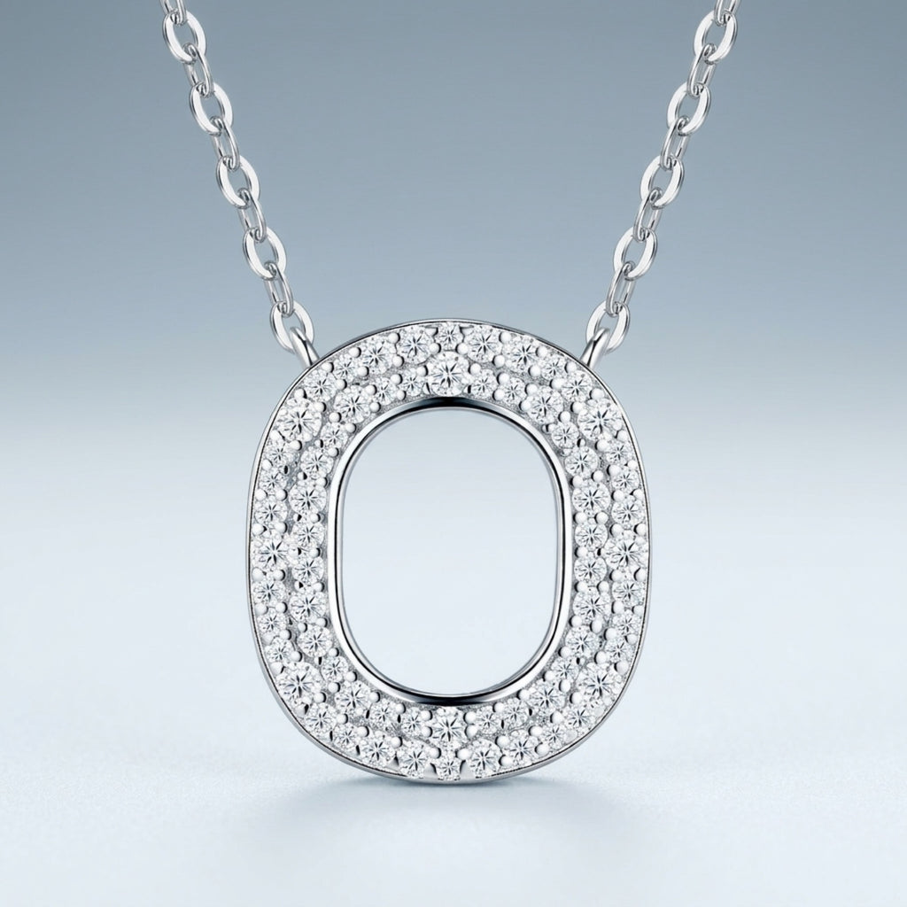 Ovate Moissanite Oval Pendant Necklace in Sterling Silver