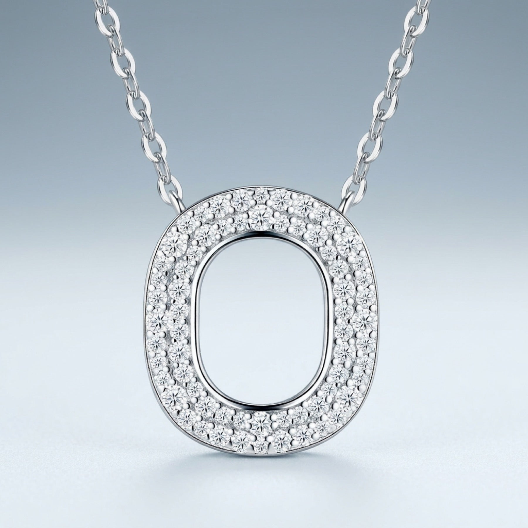 Ovate Moissanite Oval Pendant Necklace in Sterling Silver