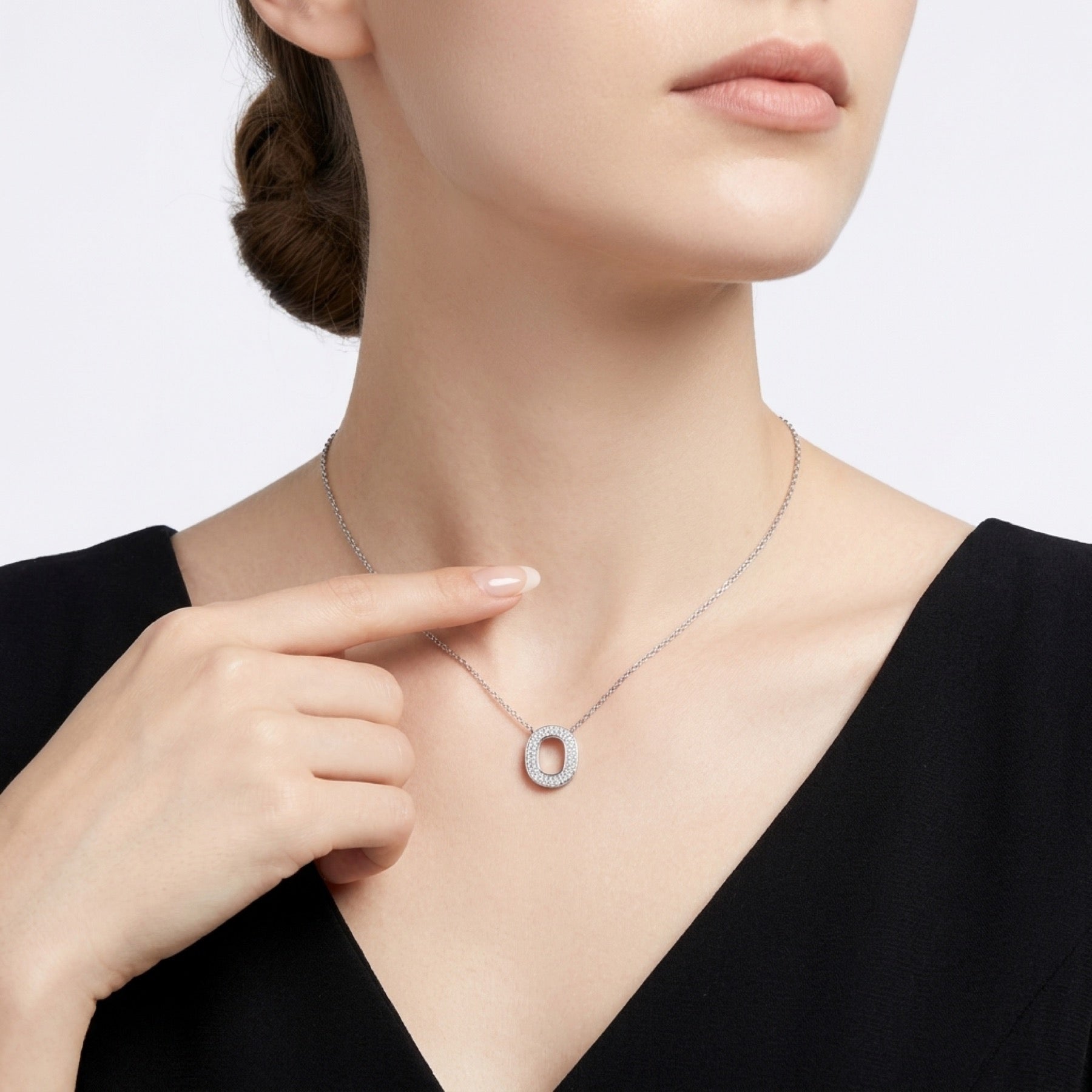 Ovate Moissanite Oval Pendant Necklace in Sterling Silver