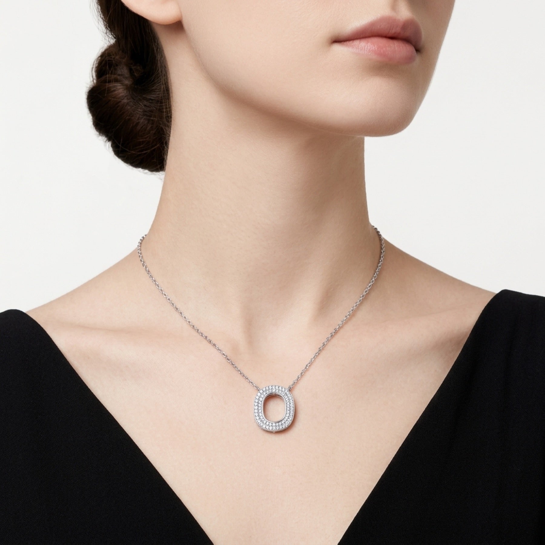 Ovate Moissanite Oval Pendant Necklace in Sterling Silver