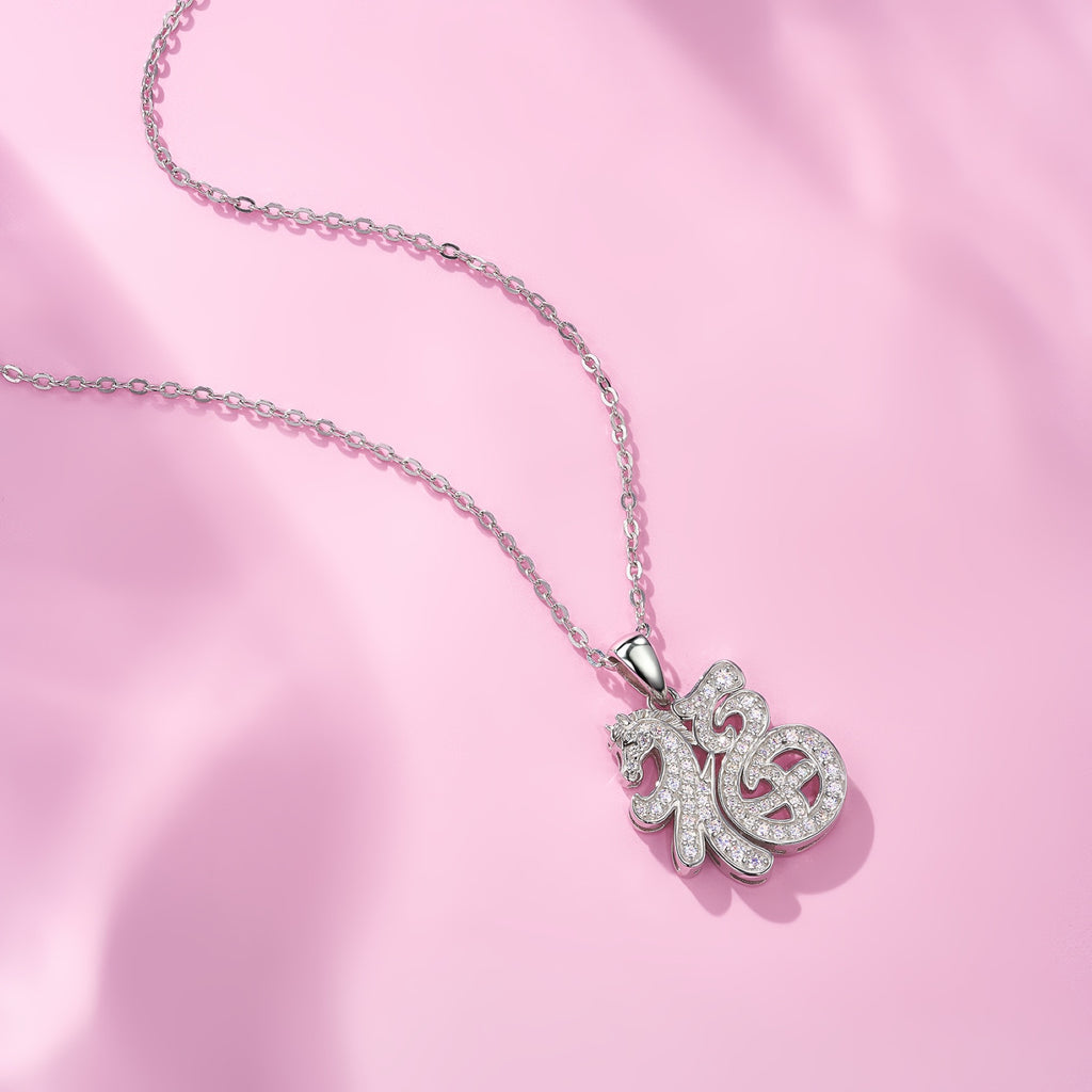 Mustang Moissanite Horse Pendant Necklace in Sterling Silver