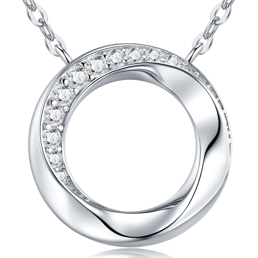 Twist Moissanite Circle Pendant Necklace in Sterling Silver — detail