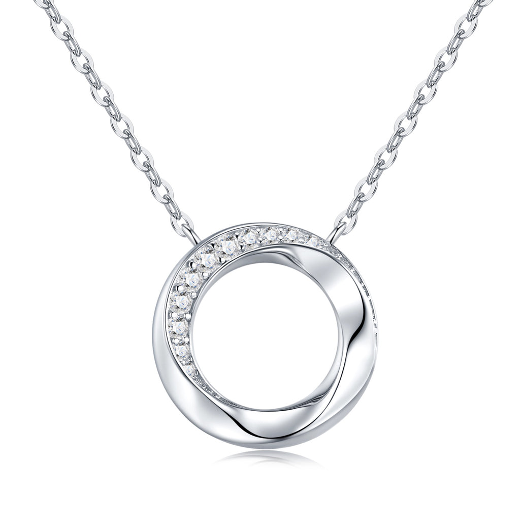 Twist Moissanite Circle Pendant Necklace in Sterling Silver