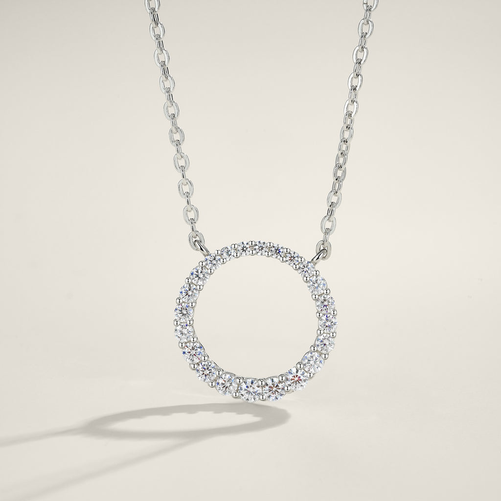 Loop Moissanite Circle Pendant Necklace in Sterling Silver