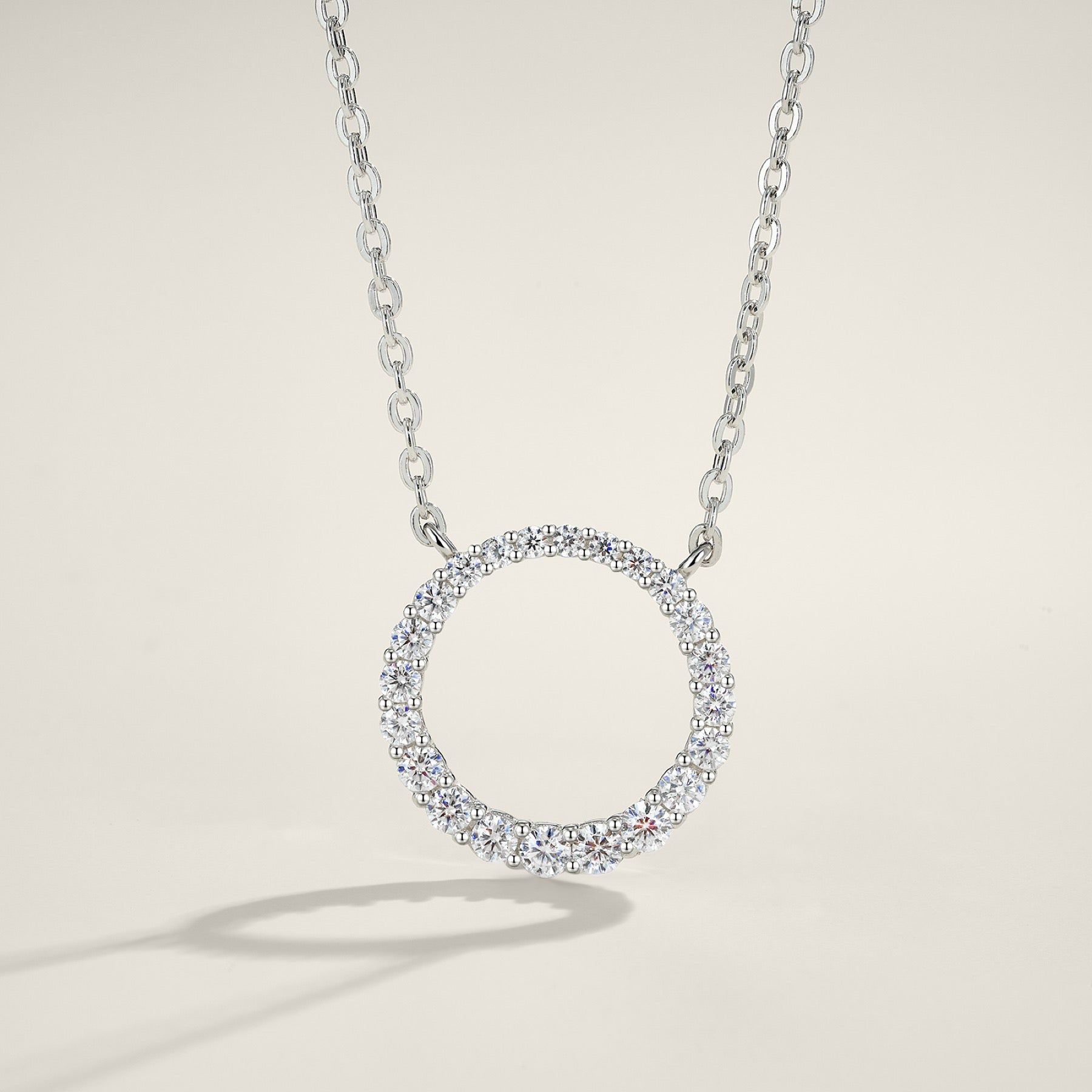 Loop Moissanite Circle Pendant Necklace in Sterling Silver
