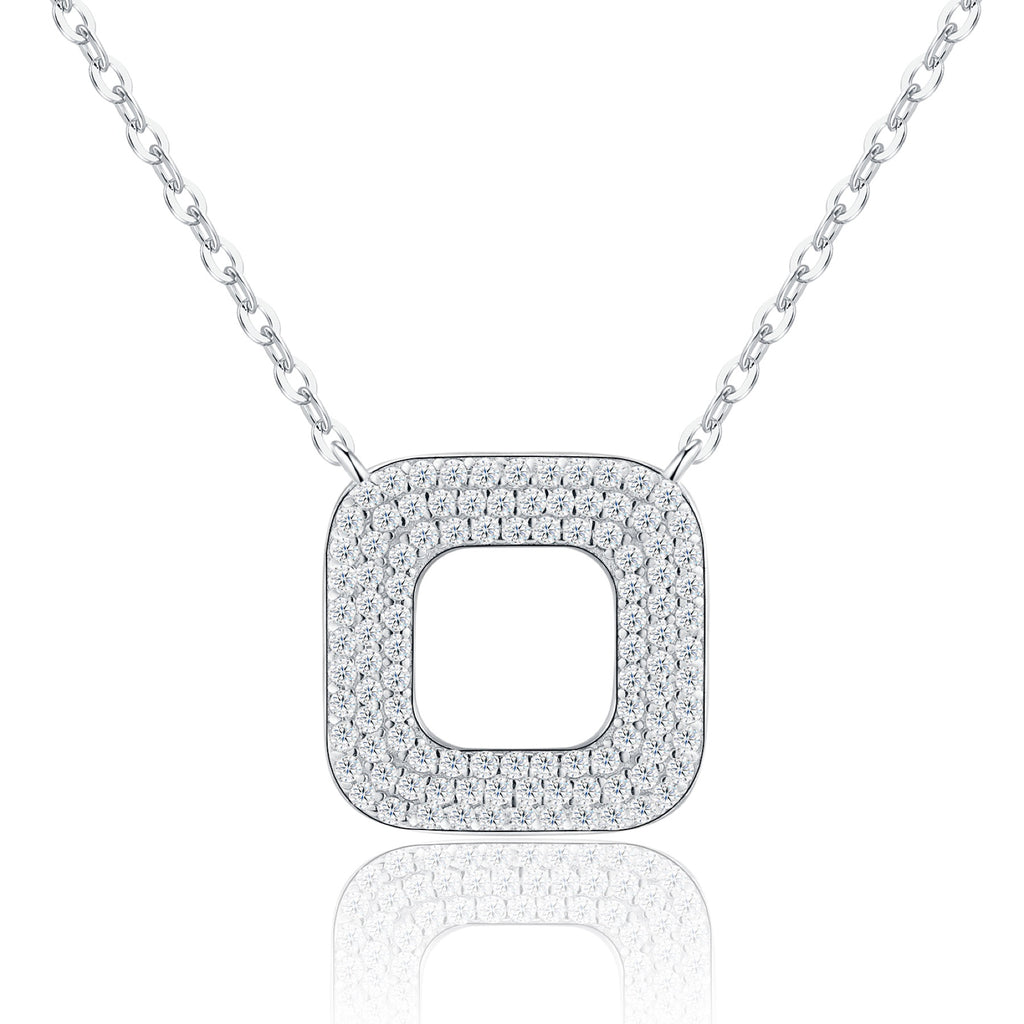 Frame Moissanite Square Pendant Necklace in Sterling Silver