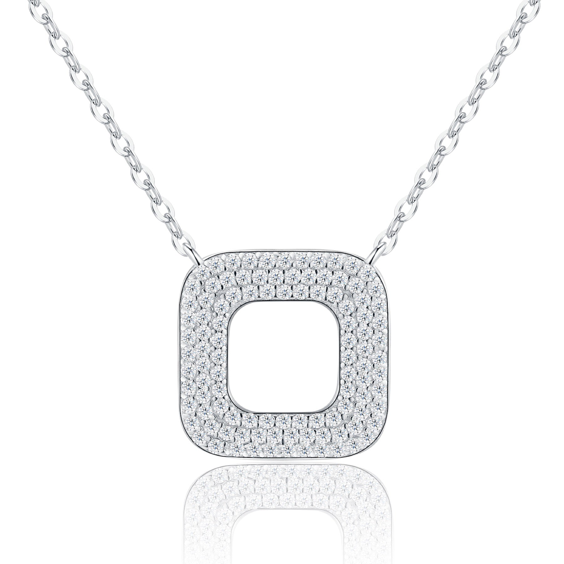 Frame Moissanite Square Pendant Necklace in Sterling Silver
