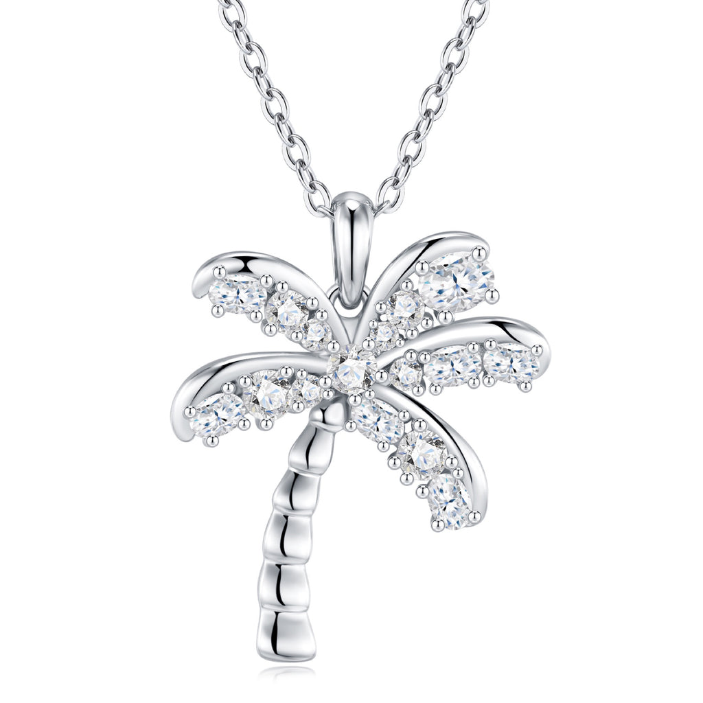 Palm Moissanite Palm Tree Pendant Necklace in Sterling Silver