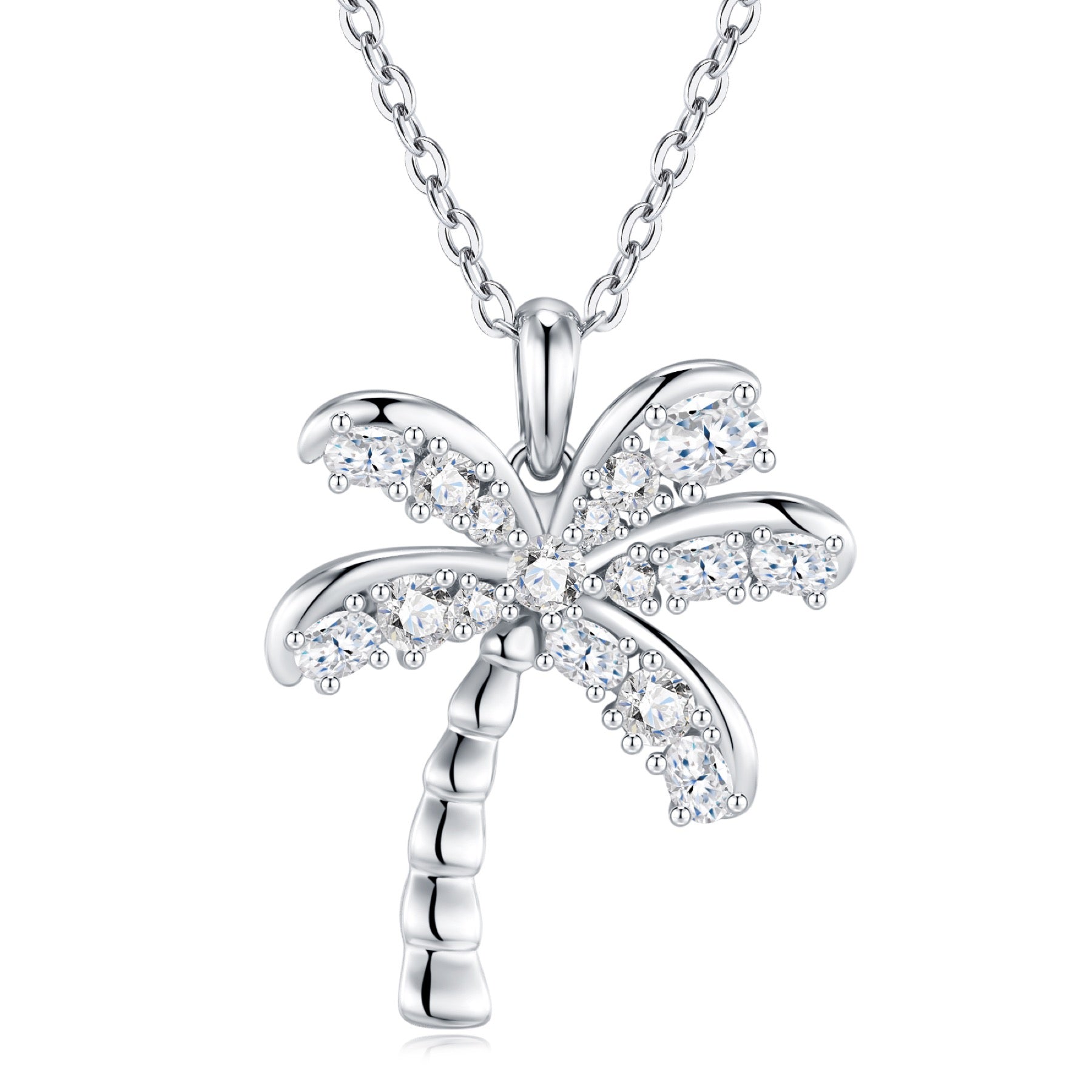 Palm Moissanite Palm Tree Pendant Necklace in Sterling Silver