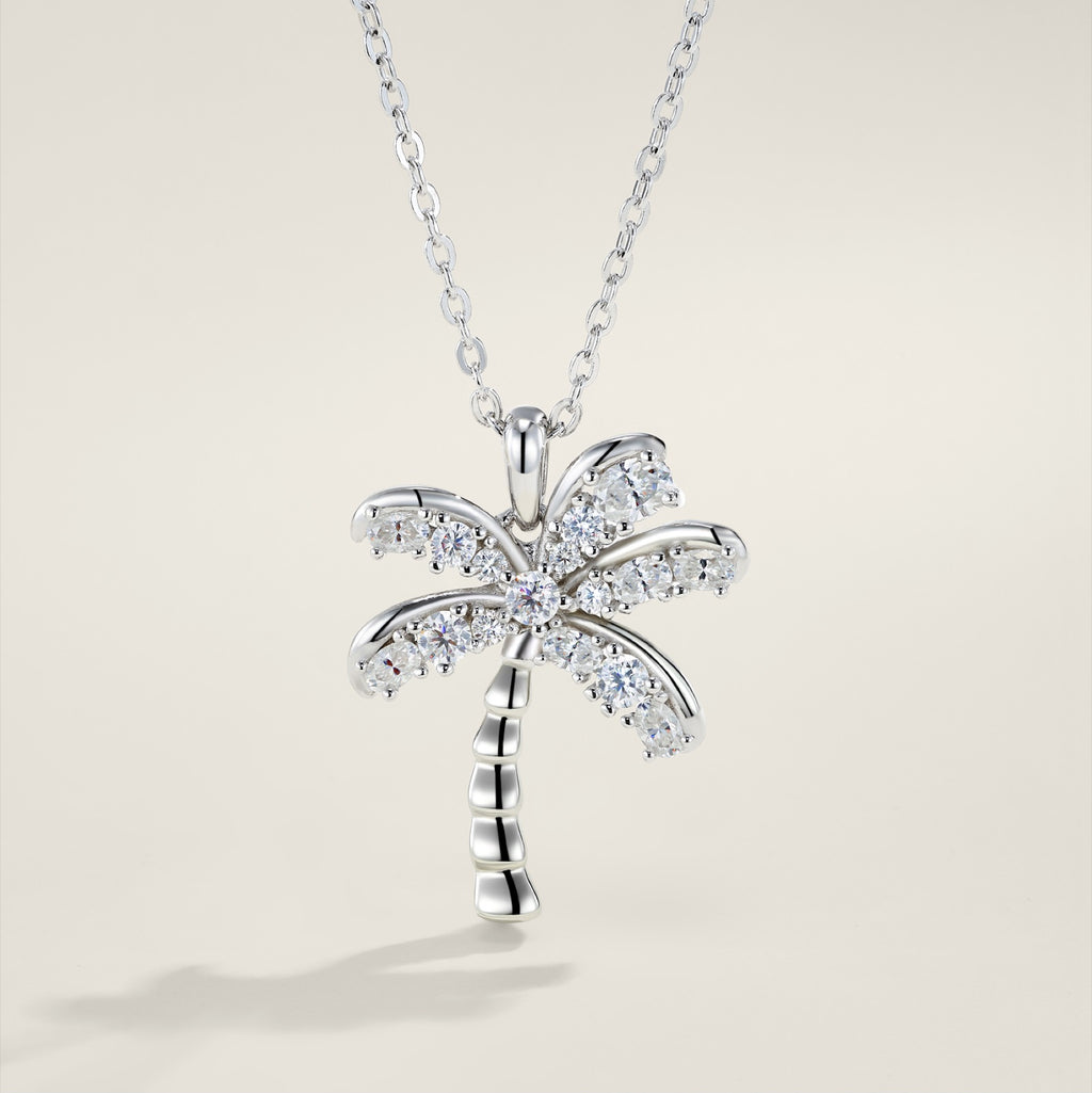 Palm Moissanite Palm Tree Pendant Necklace in Sterling Silver