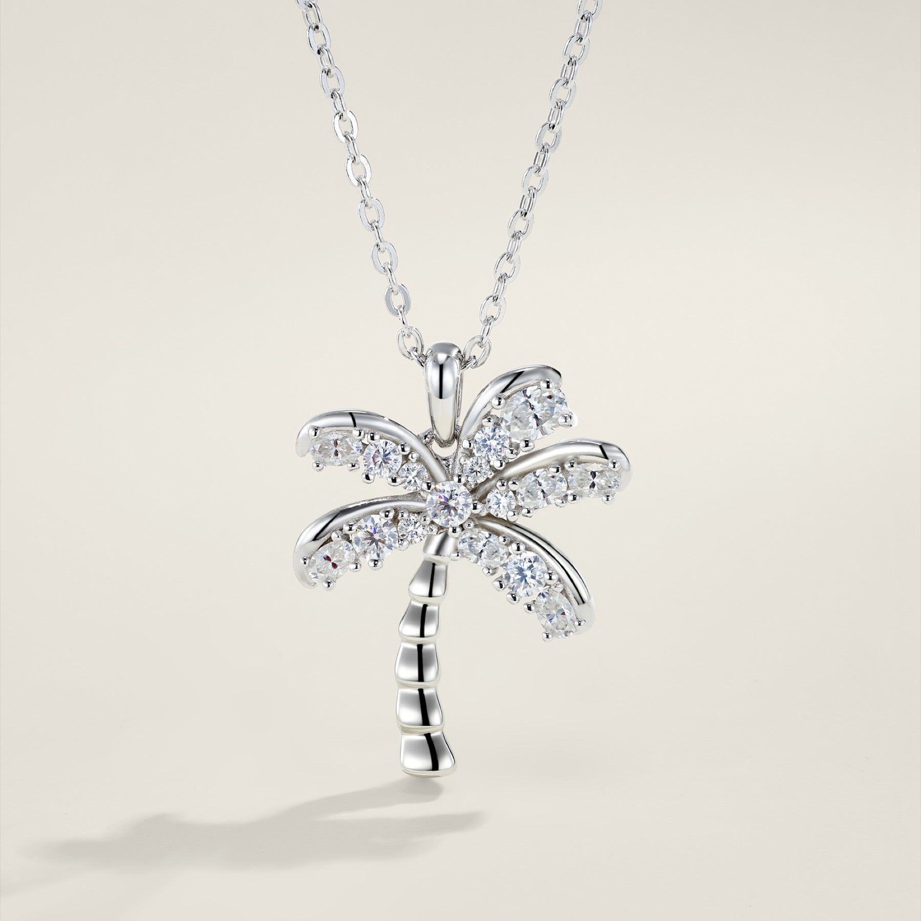 Palm Moissanite Palm Tree Pendant Necklace in Sterling Silver