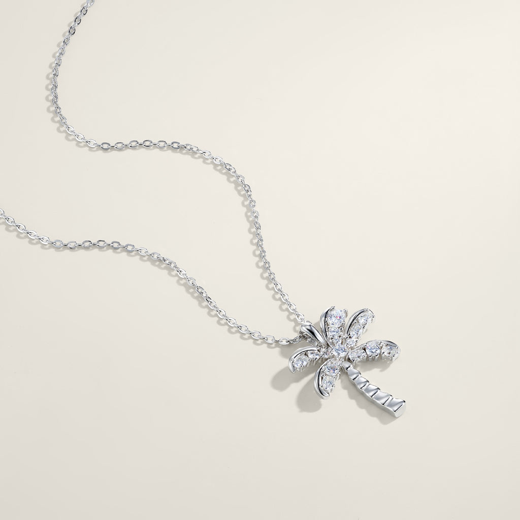 Palm Moissanite Palm Tree Pendant Necklace in Sterling Silver