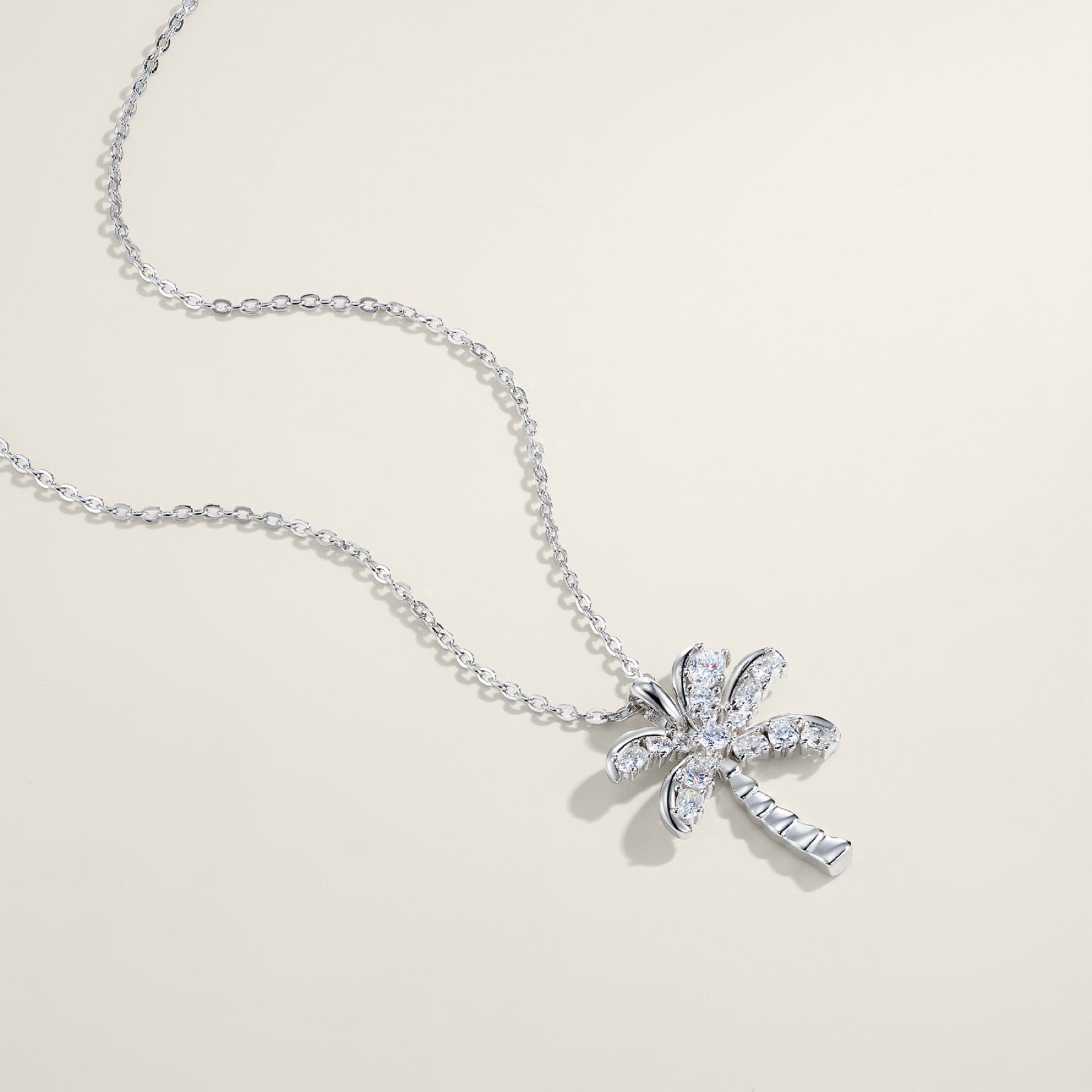 Palm Moissanite Palm Tree Pendant Necklace in Sterling Silver