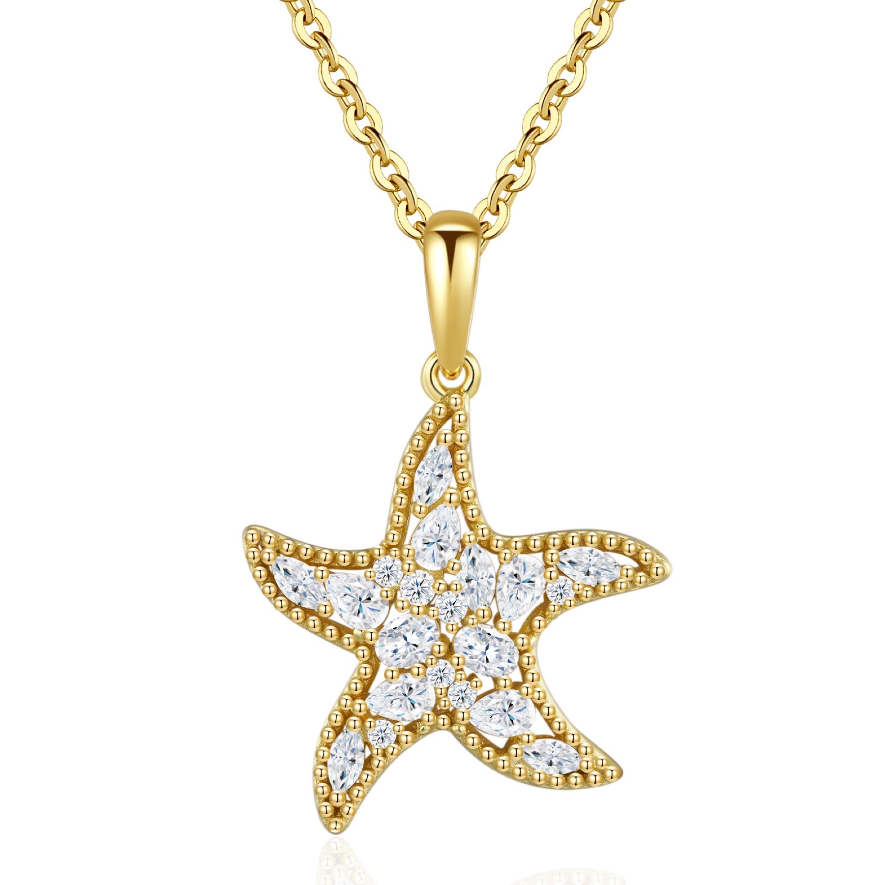 Starfish Moissanite Starfish Pendant Necklace in Sterling Silver