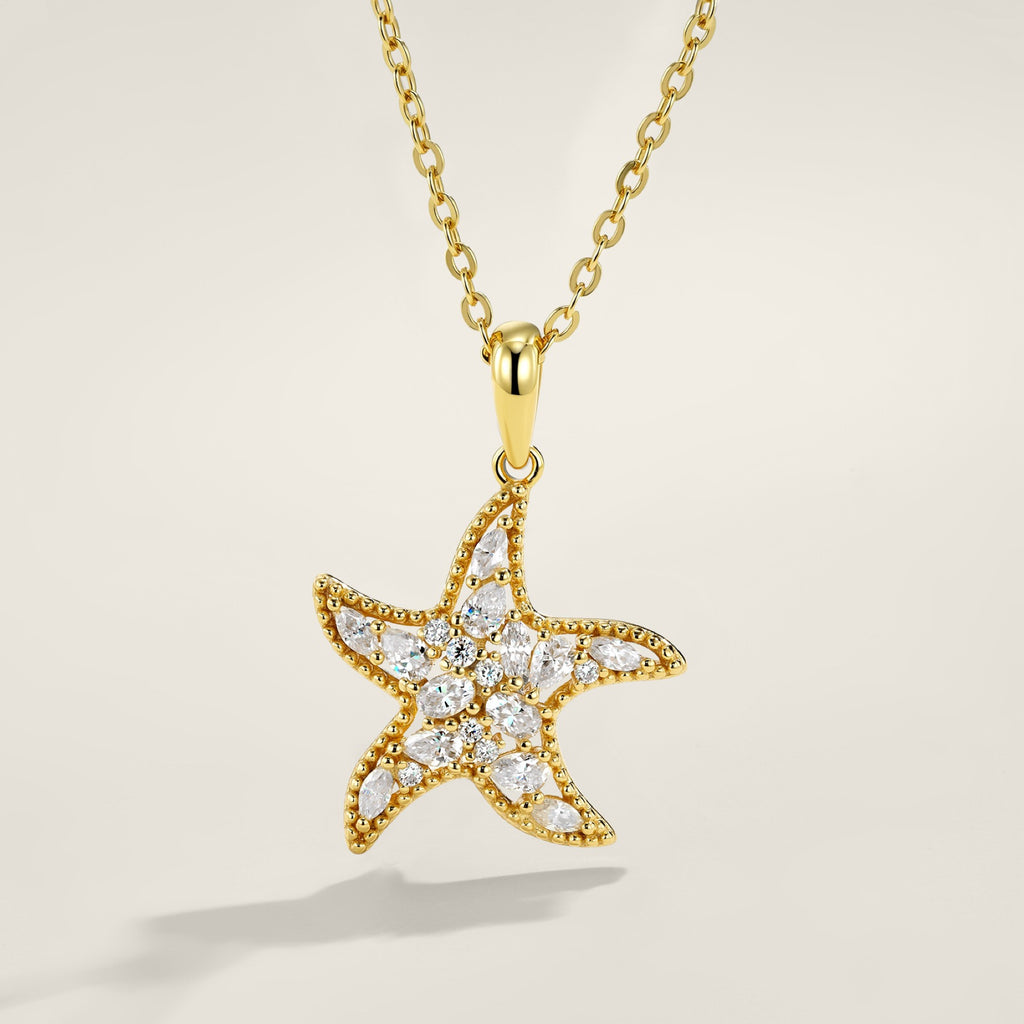 Starfish Moissanite Starfish Pendant Necklace in Sterling Silver