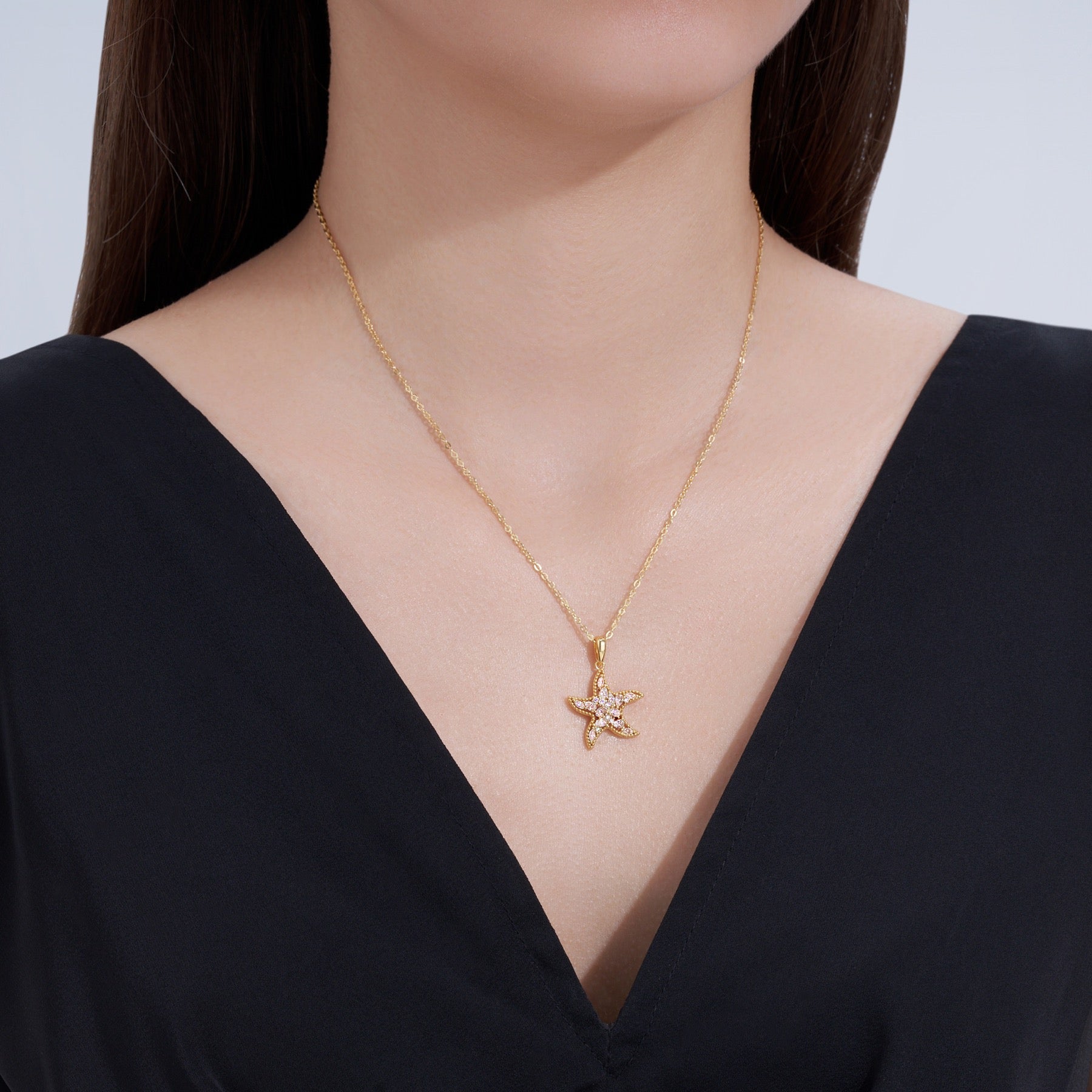 Starfish Moissanite Starfish Pendant Necklace in Sterling Silver