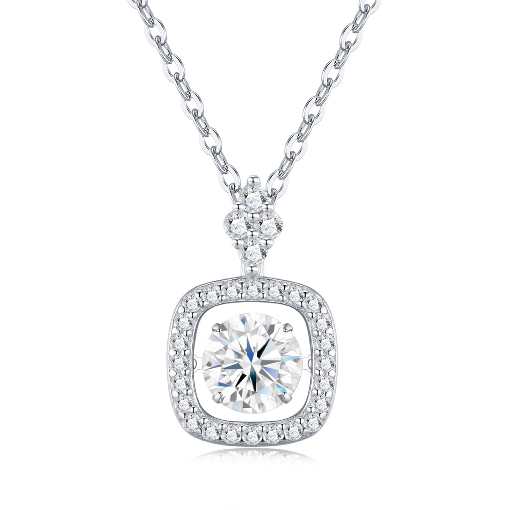 Vela 1 Carat Moissanite Halo Pendant Necklace in Sterling Silver