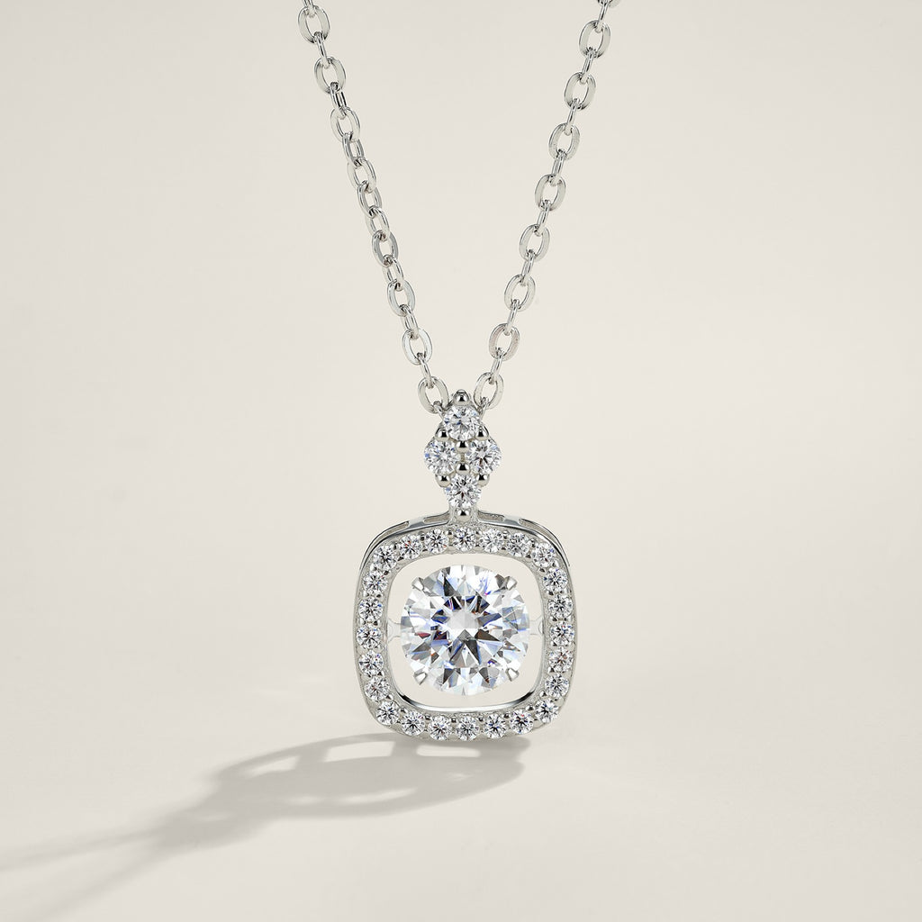 Vela 1 Carat Moissanite Halo Pendant Necklace in Sterling Silver