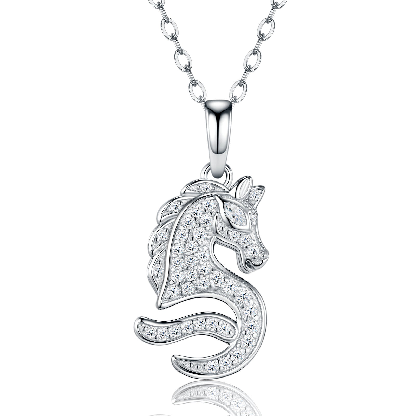 Neptune Moissanite Seahorse Pendant Necklace in Sterling Silver