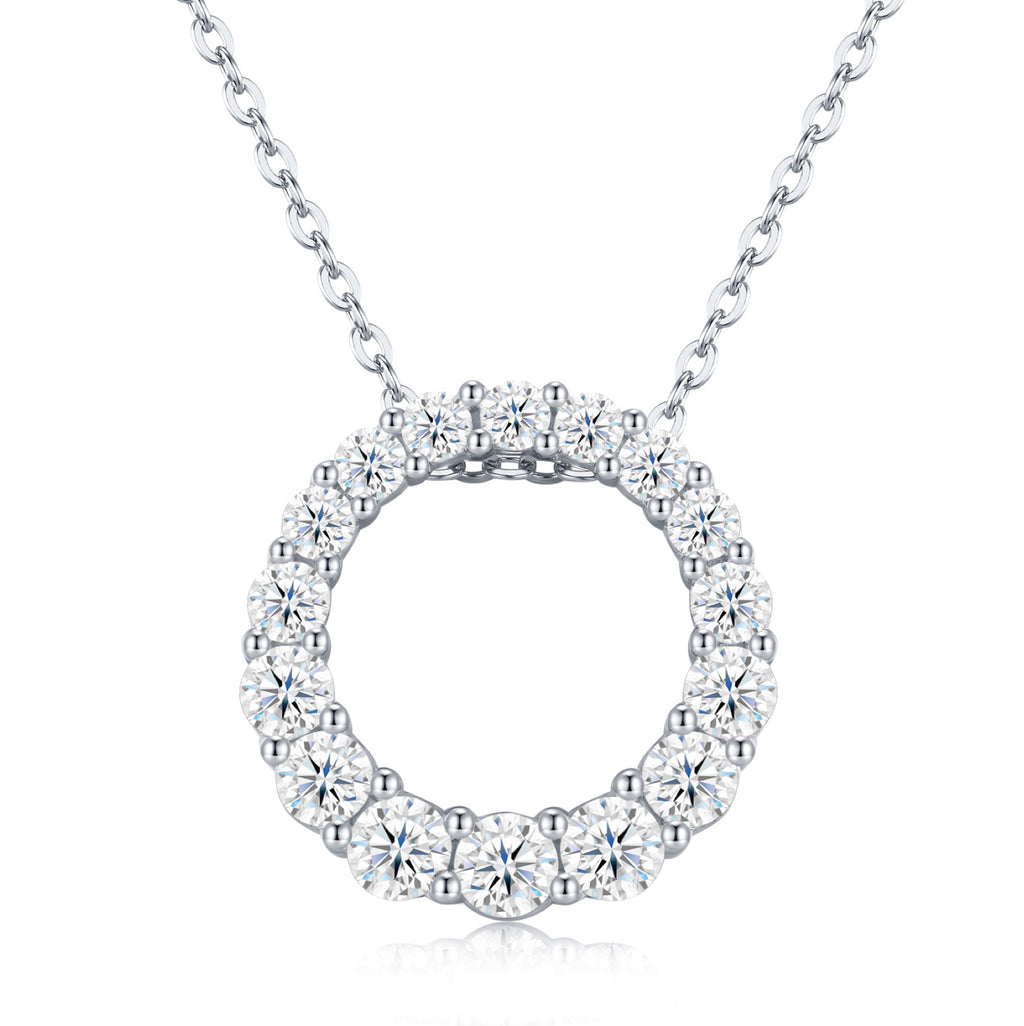 Ring Moissanite Circle Pendant Necklace in Sterling Silver