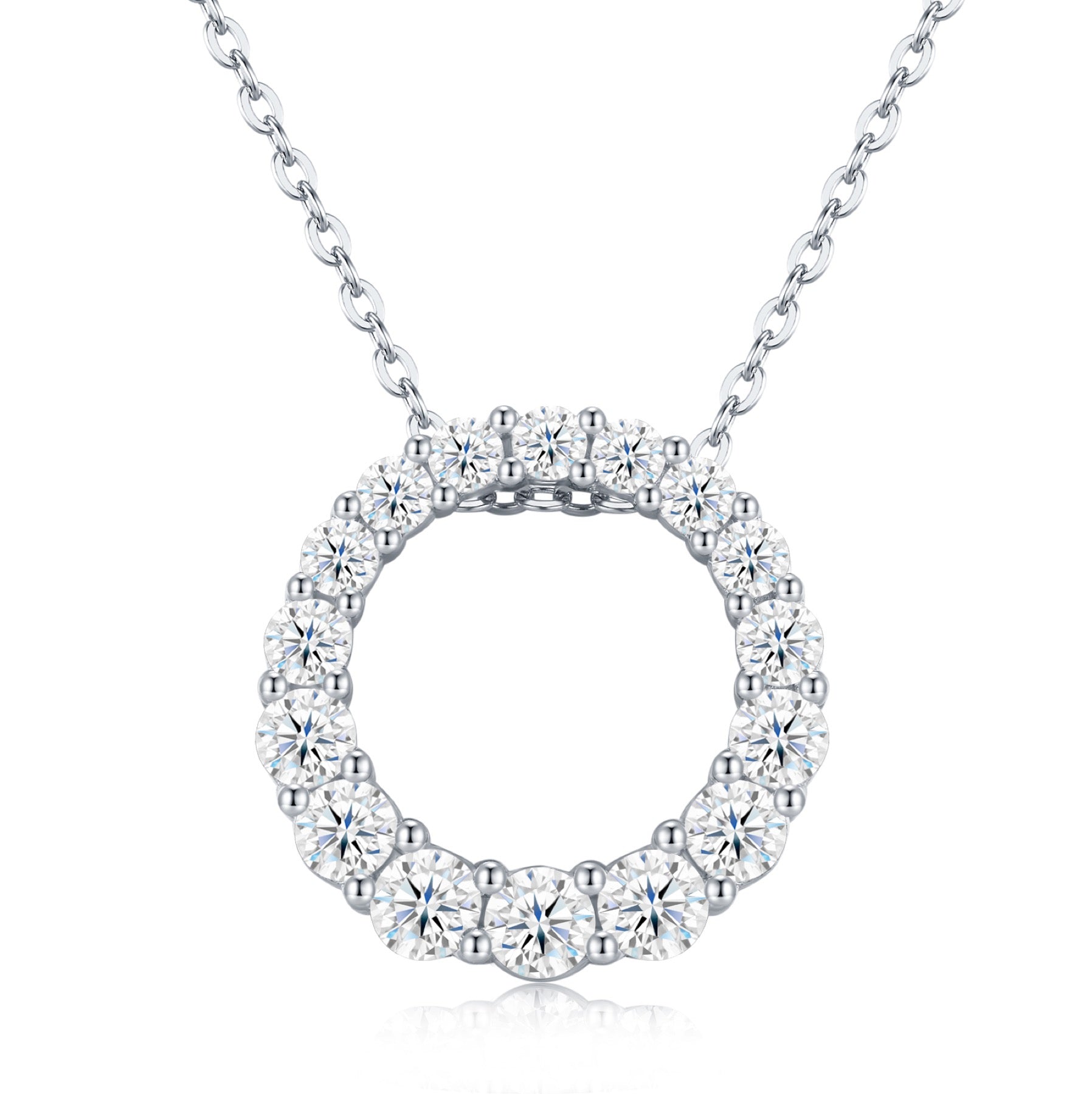 Ring Moissanite Circle Pendant Necklace in Sterling Silver