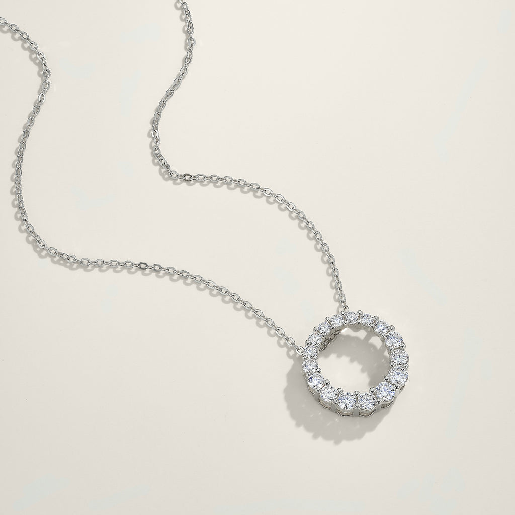 Ring Moissanite Circle Pendant Necklace in Sterling Silver