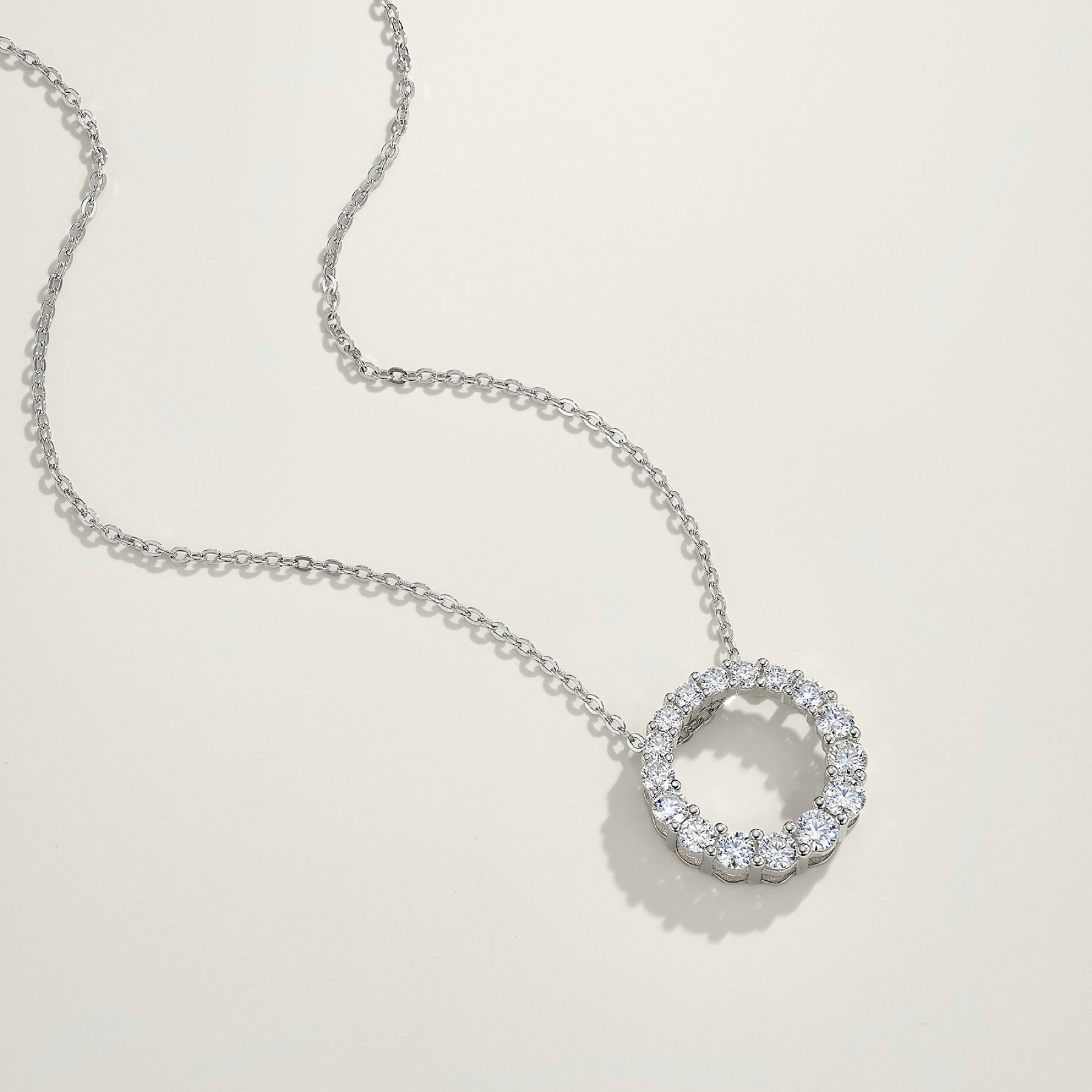 Ring Moissanite Circle Pendant Necklace in Sterling Silver