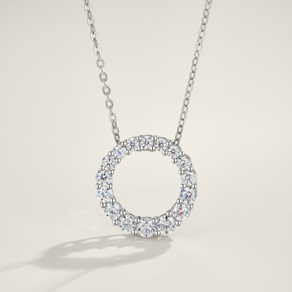 Ring Moissanite Circle Pendant Necklace in Sterling Silver