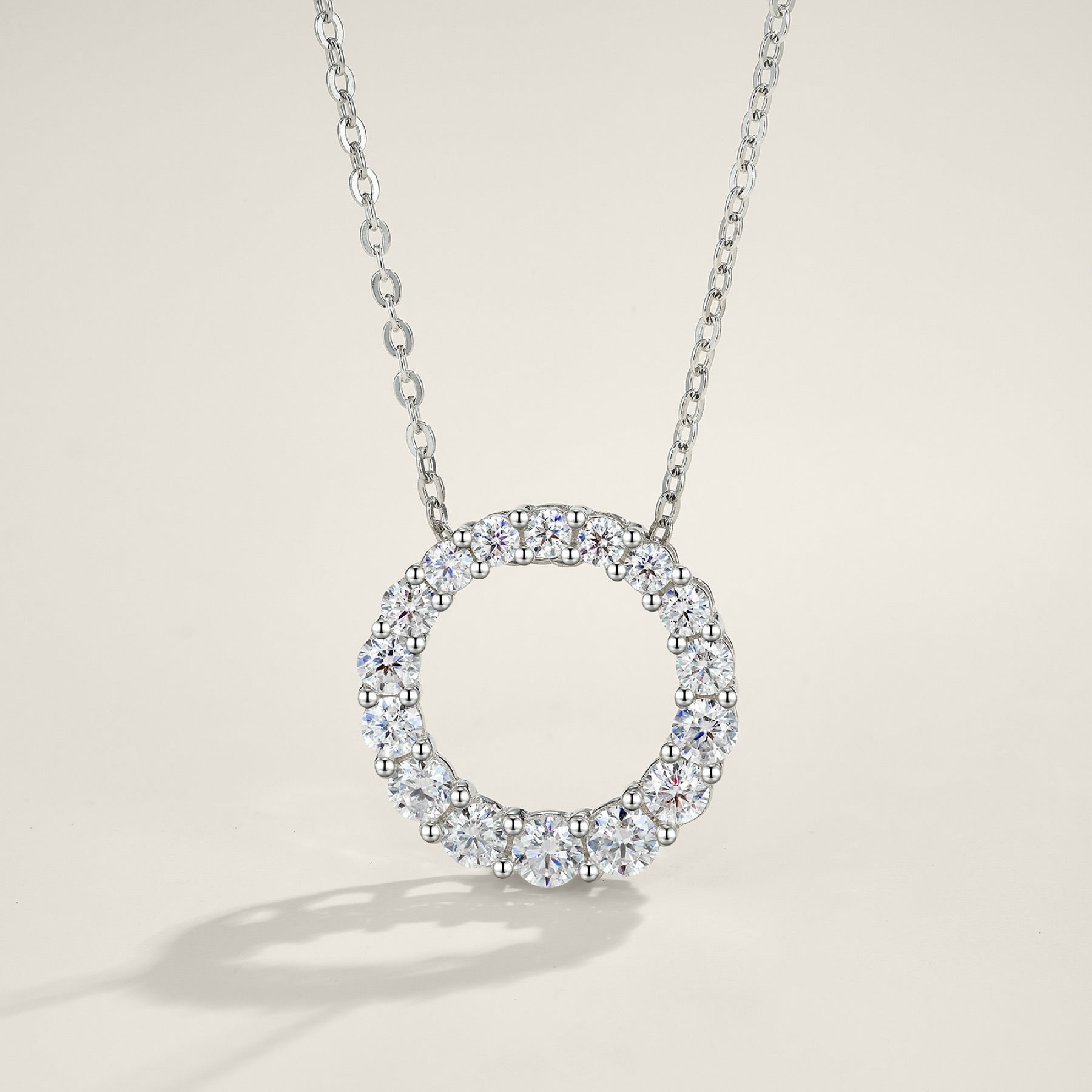 Ring Moissanite Circle Pendant Necklace in Sterling Silver