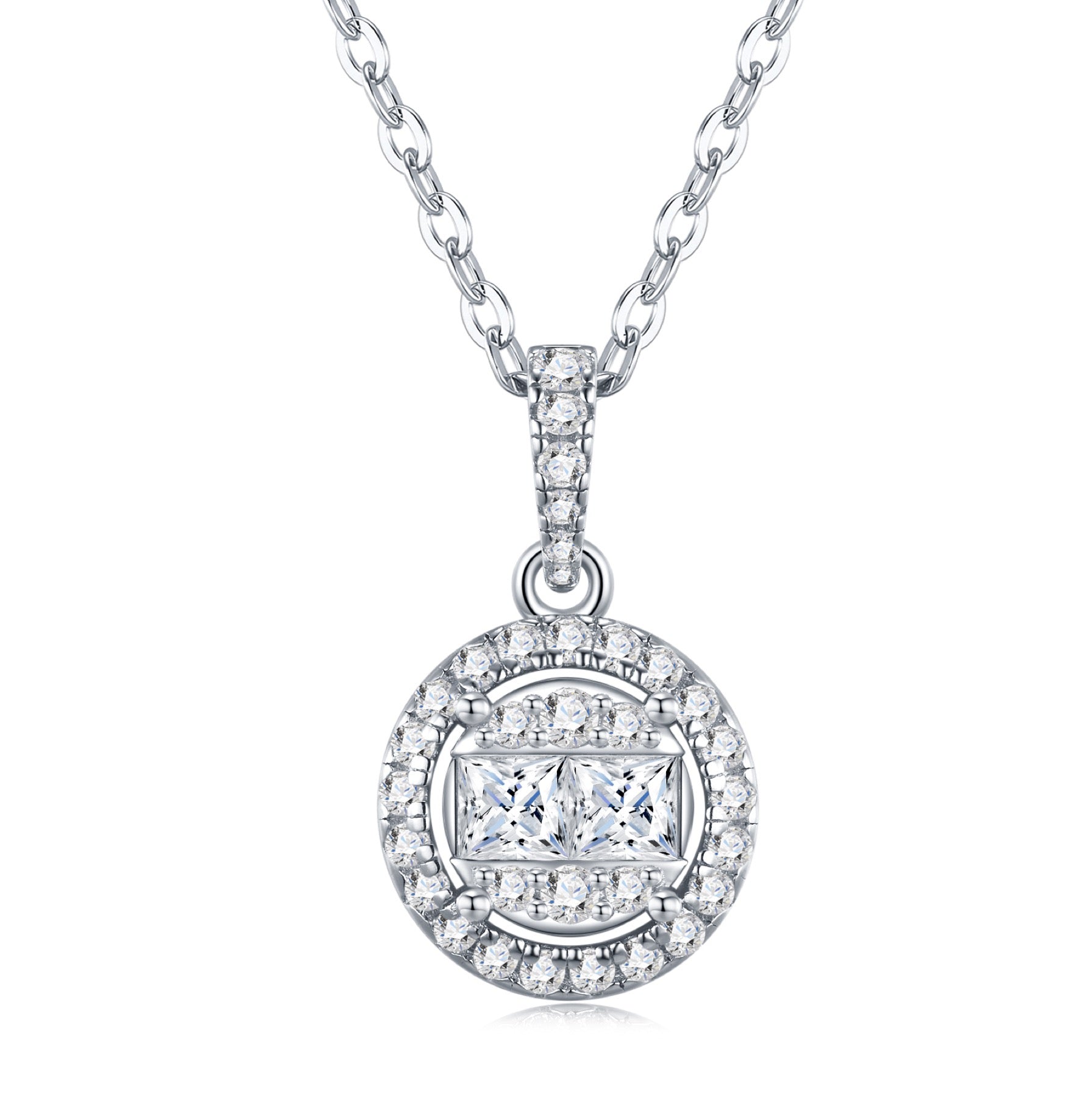Glint Moissanite Halo Pendant Necklace in Sterling Silver