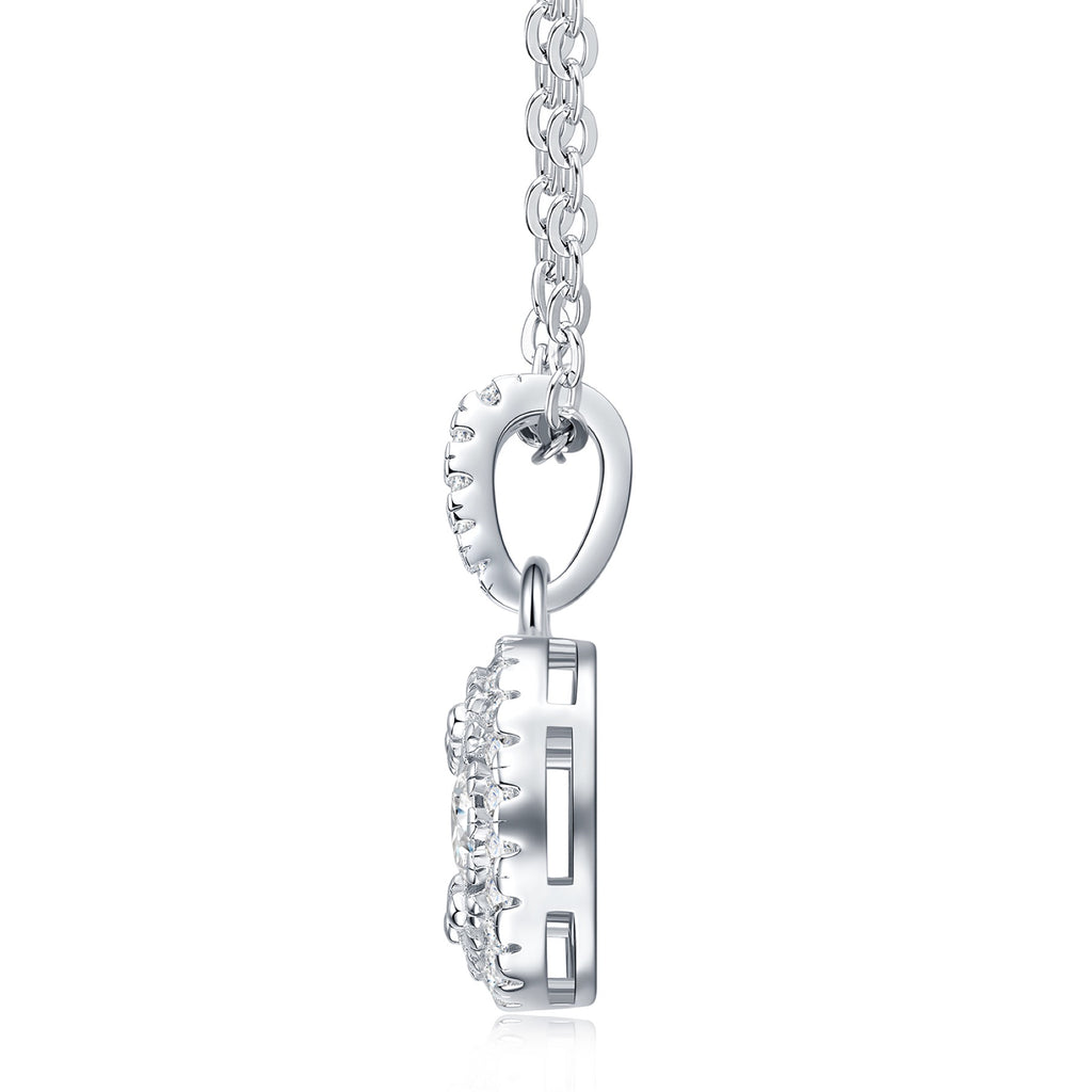 Glint Moissanite Halo Pendant Necklace in Sterling Silver