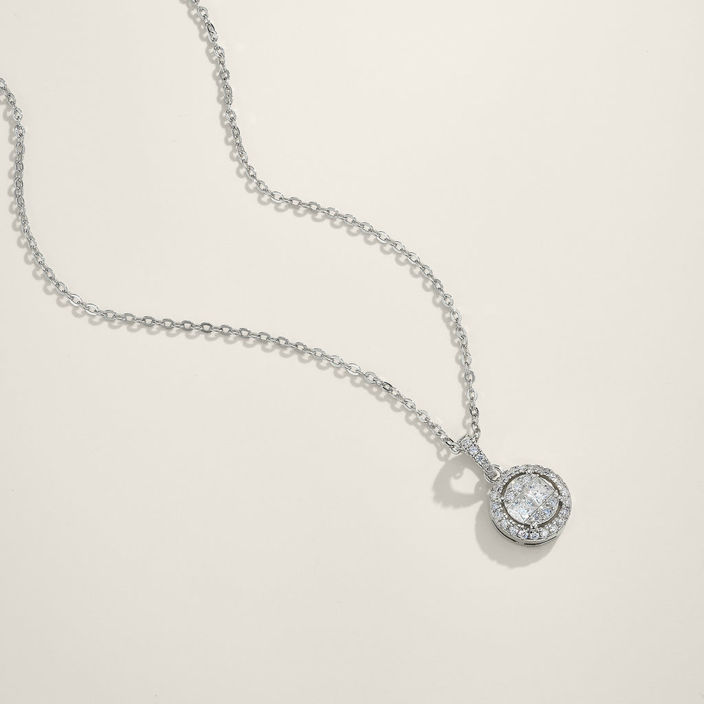 Glint Moissanite Halo Pendant Necklace in Sterling Silver
