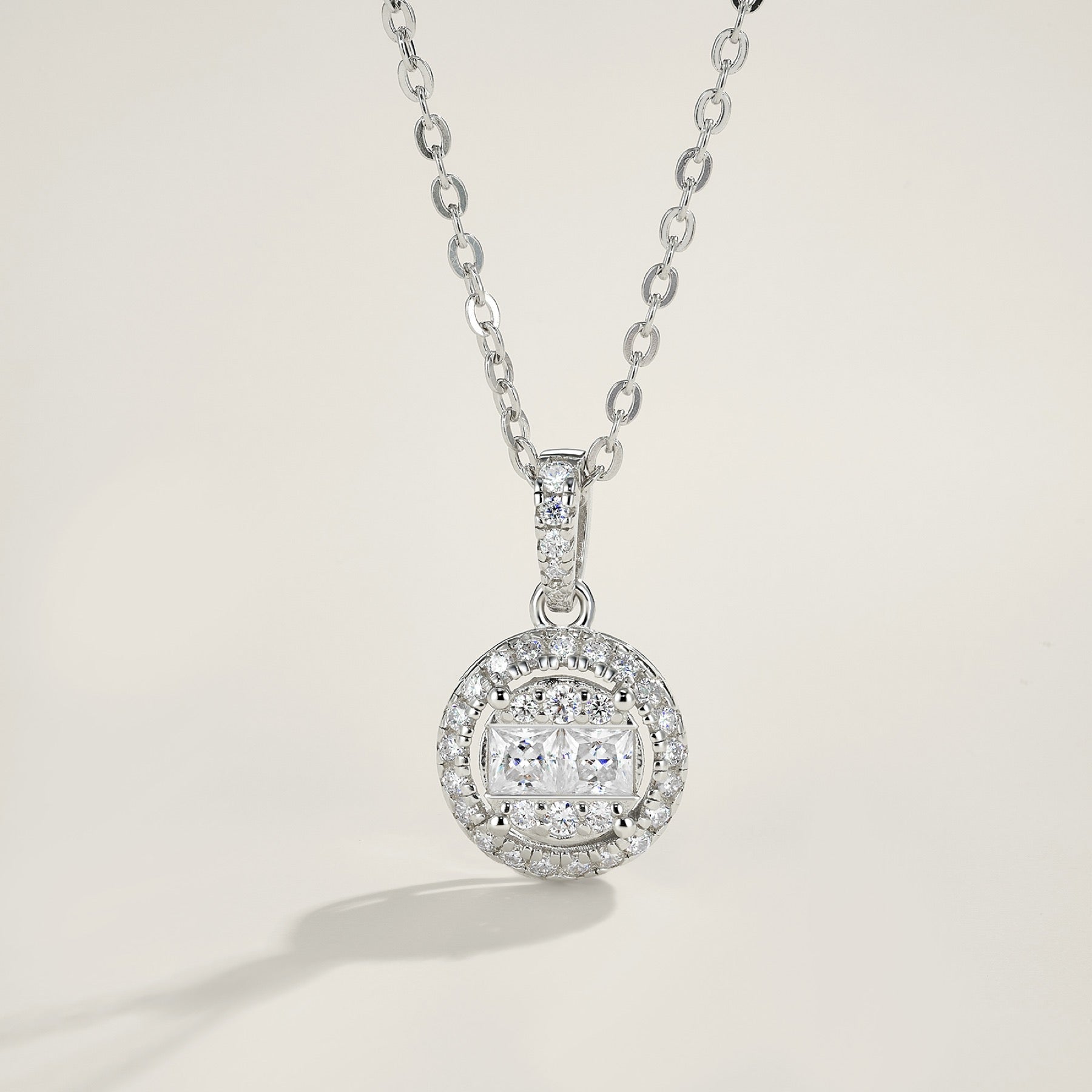 Glint Moissanite Halo Pendant Necklace in Sterling Silver