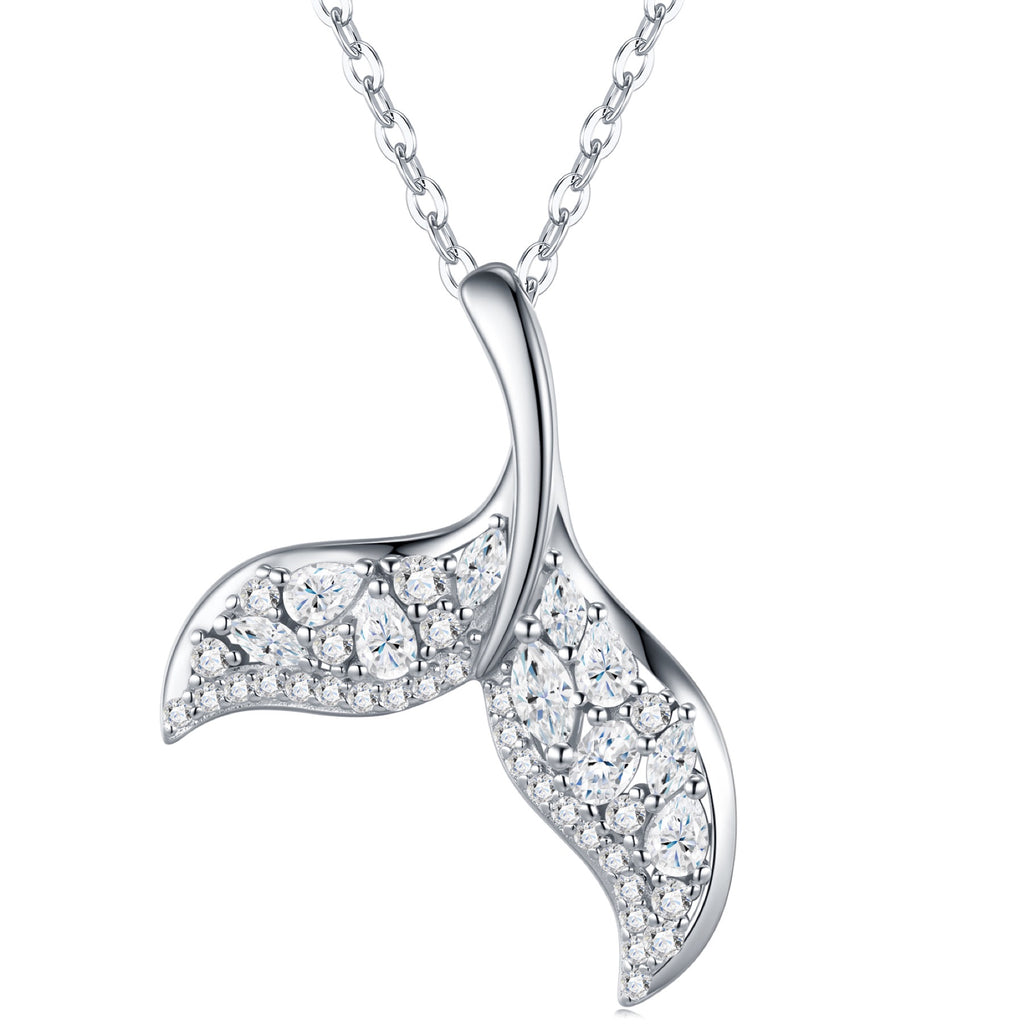 Tide Moissanite Whale Tail Pendant Necklace in Sterling Silver