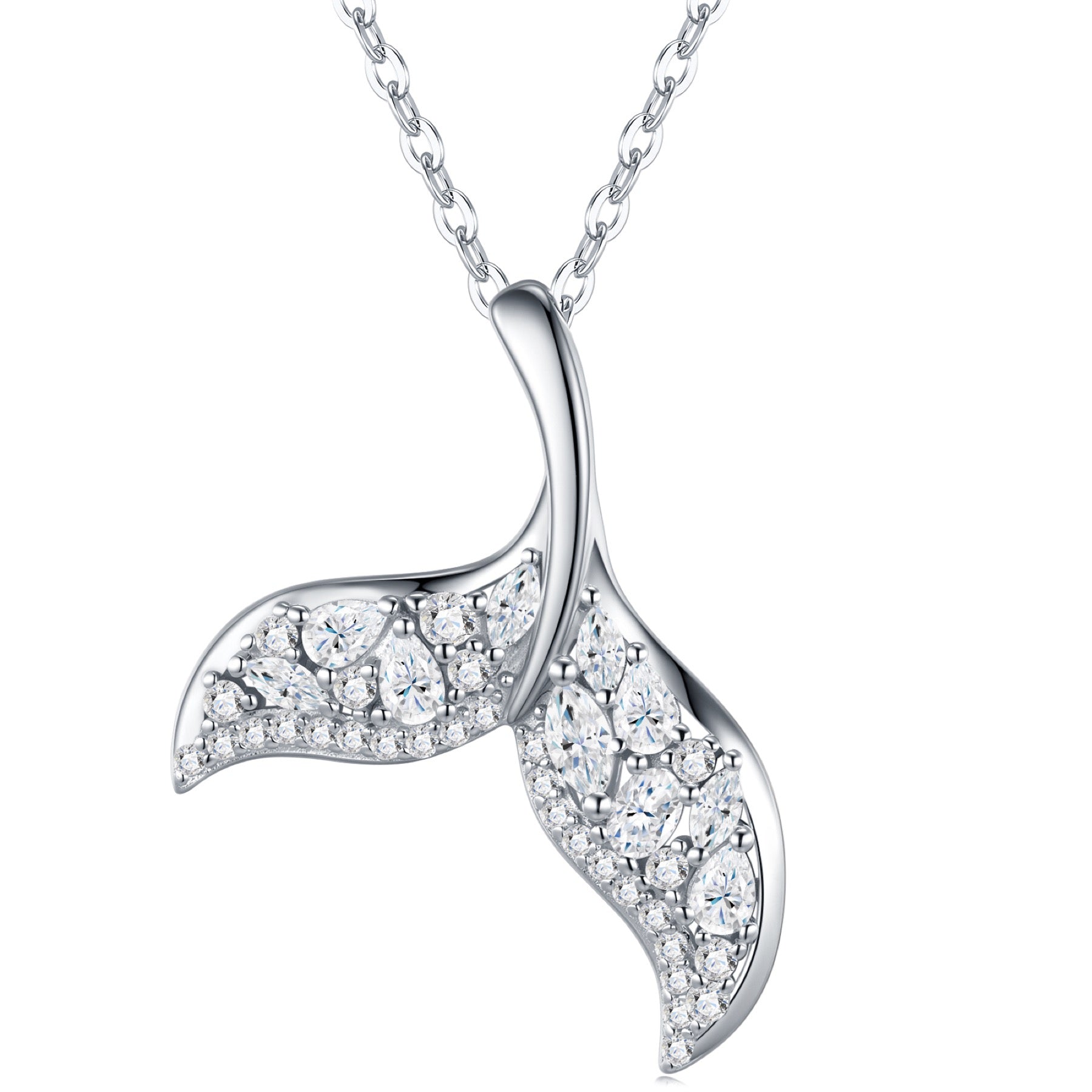 Tide Moissanite Whale Tail Pendant Necklace in Sterling Silver