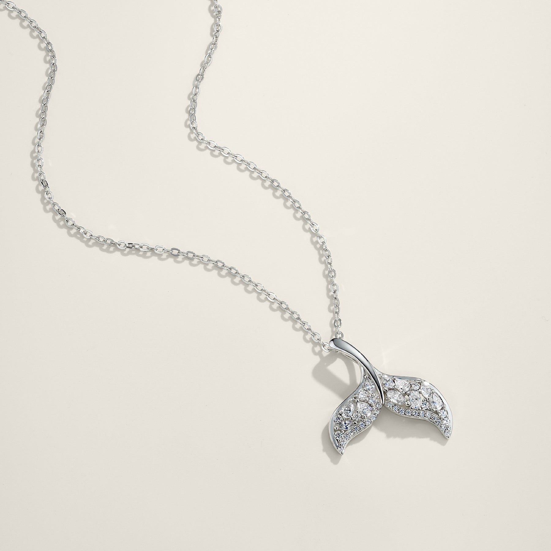 Tide Moissanite Whale Tail Pendant Necklace in Sterling Silver
