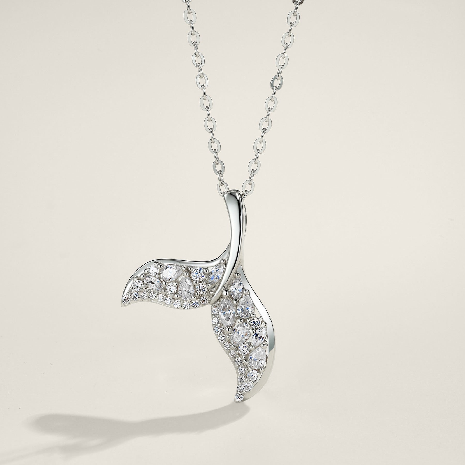 Tide Moissanite Whale Tail Pendant Necklace in Sterling Silver