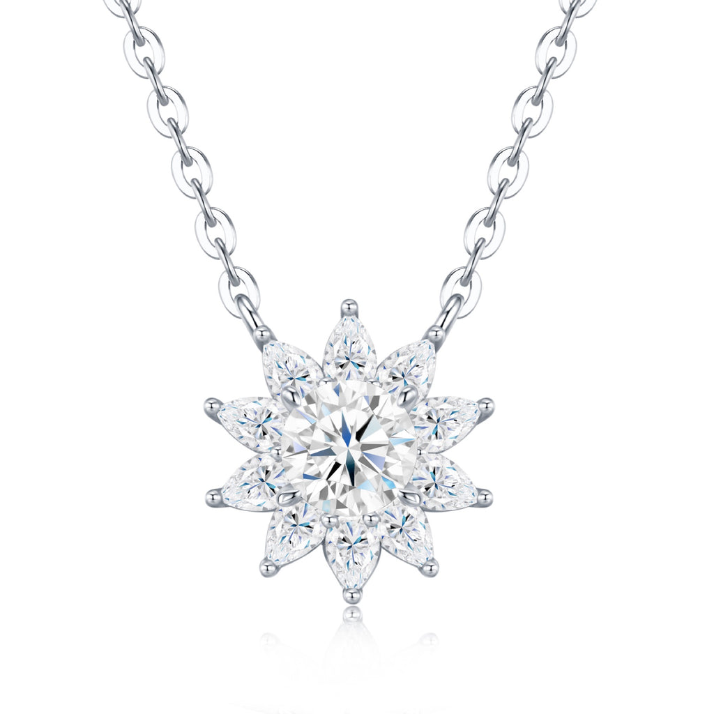 Sol Moissanite Flower Pendant Necklace in Sterling Silver