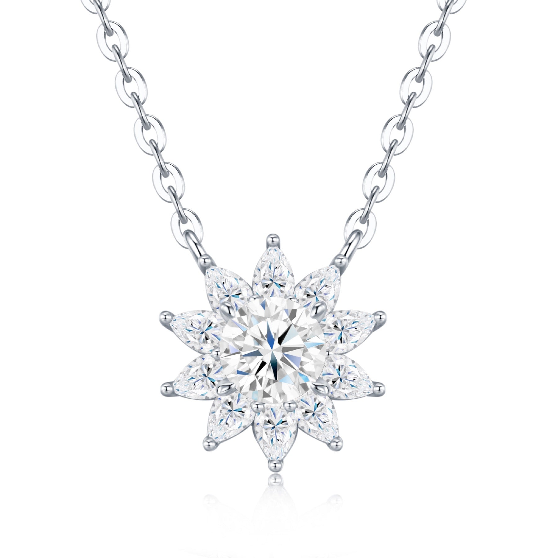 Sol Moissanite Flower Pendant Necklace in Sterling Silver