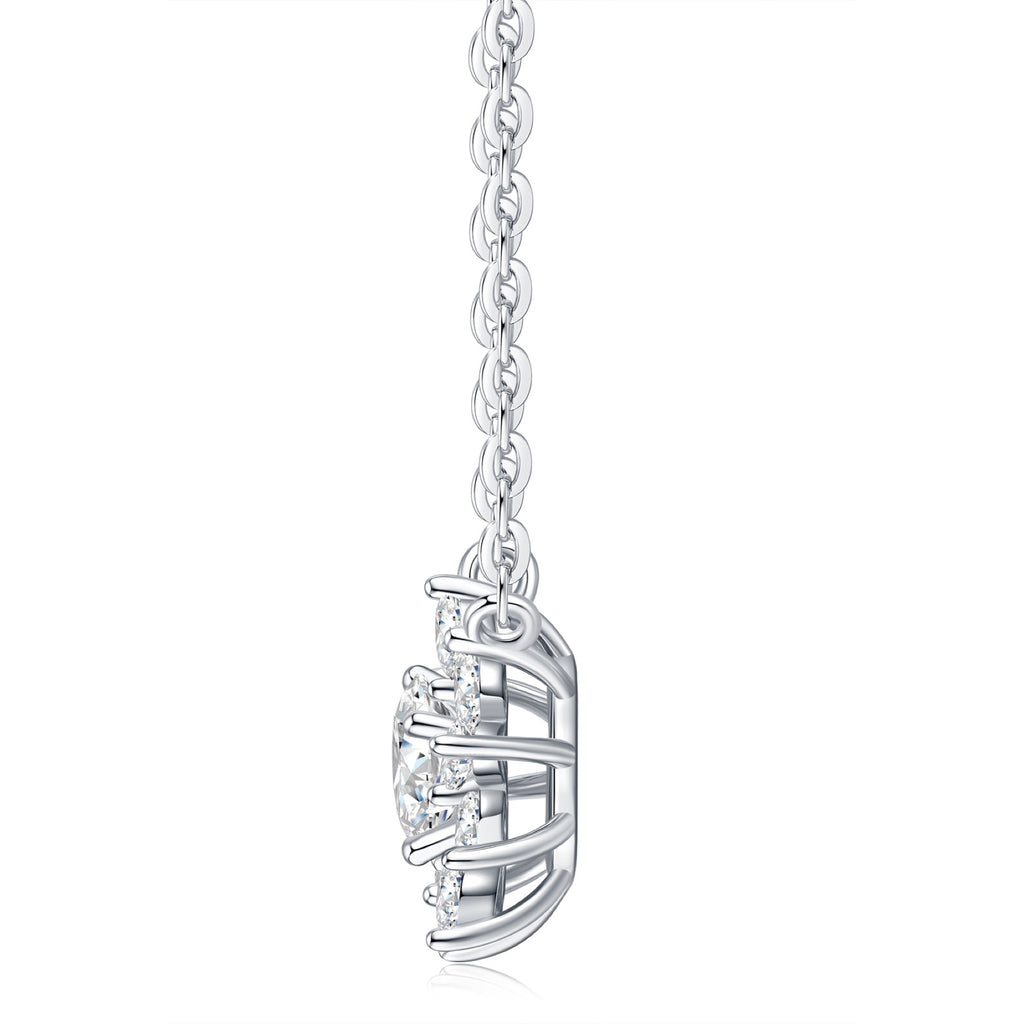 Sol Moissanite Flower Pendant Necklace in Sterling Silver