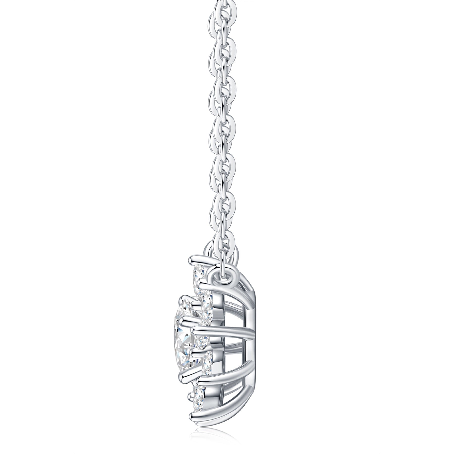 Sol Moissanite Flower Pendant Necklace in Sterling Silver