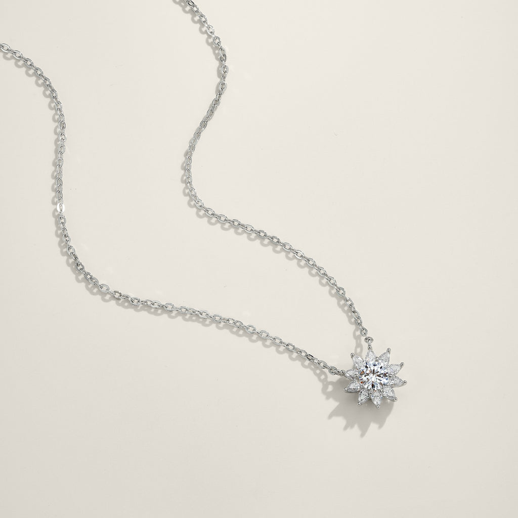 Sol Moissanite Flower Pendant Necklace in Sterling Silver
