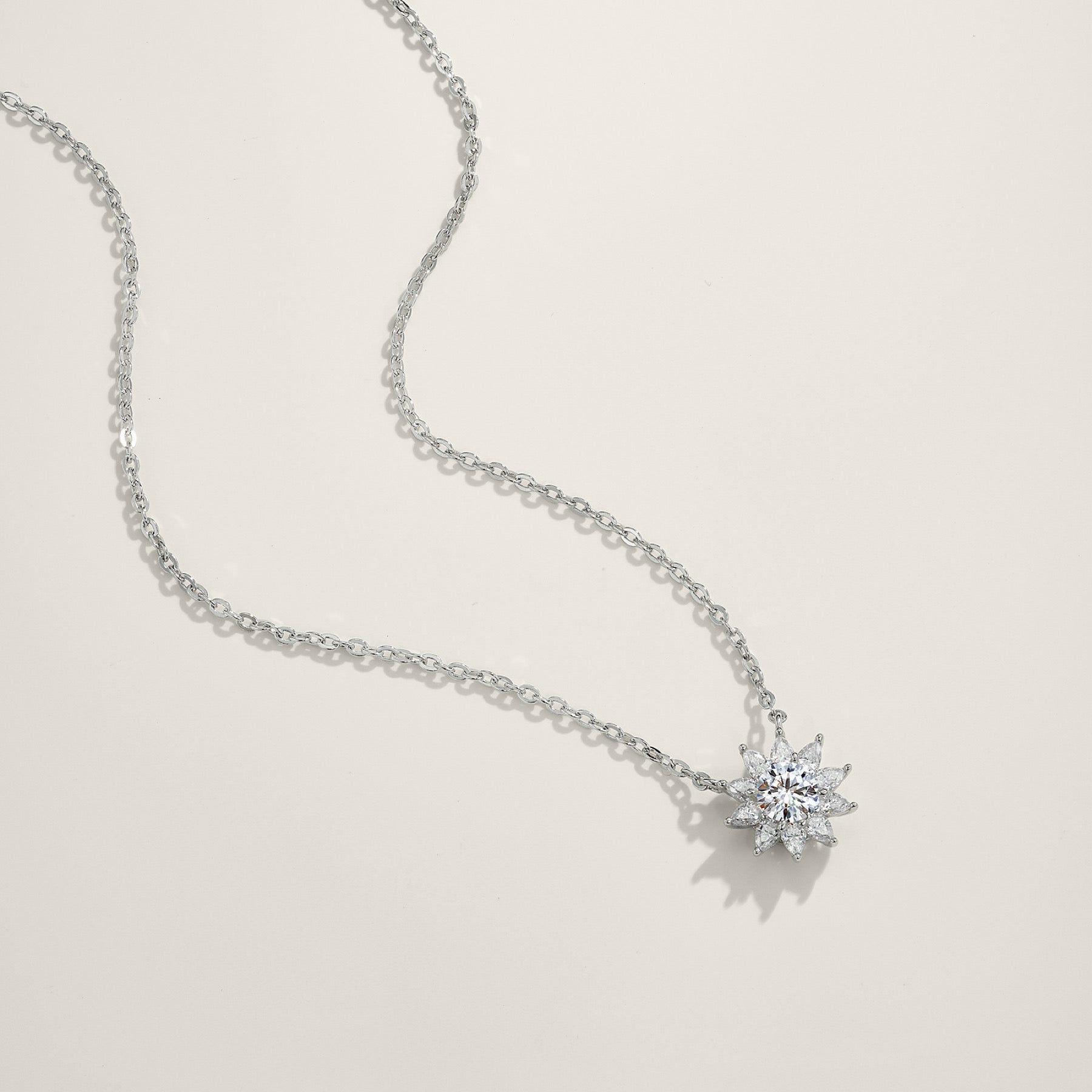 Sol Moissanite Flower Pendant Necklace in Sterling Silver