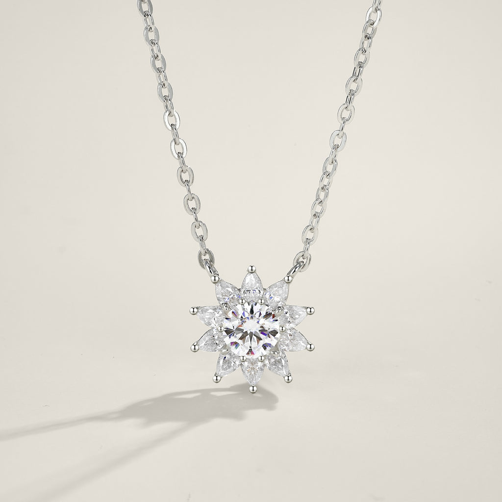 Sol Moissanite Flower Pendant Necklace in Sterling Silver
